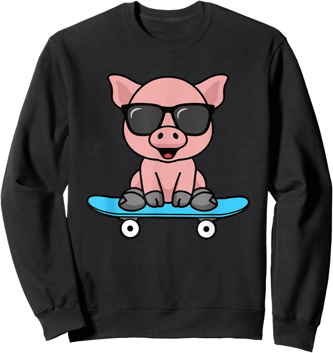 Funny Pig Skateboard Cool Piglet Lover Men Boys Kids Sweatshirt - Sweatshirt | Black