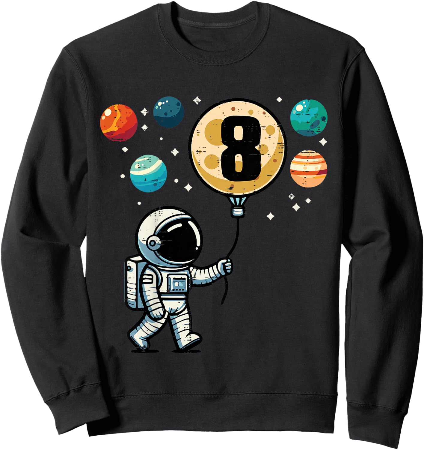 Kids 8th Birthday Astronaut Planets 8 Year Old Bday Boys Kids Sweatshirt - Sweatshirt | Black