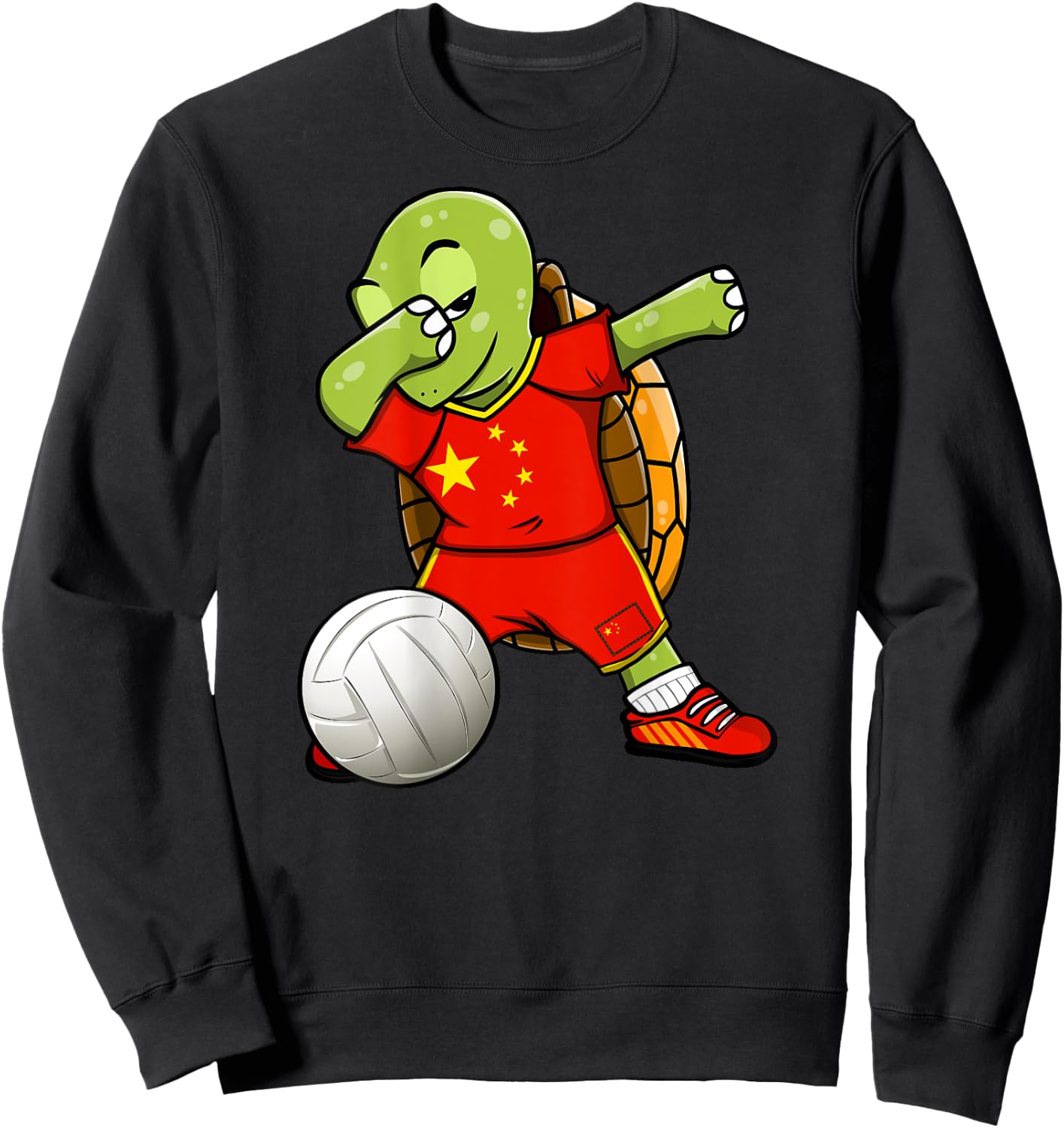 Dabbing Turtle China Volleyball Fans Jersey Chinese Flag Sweatshirt - Sweatshirt | Black