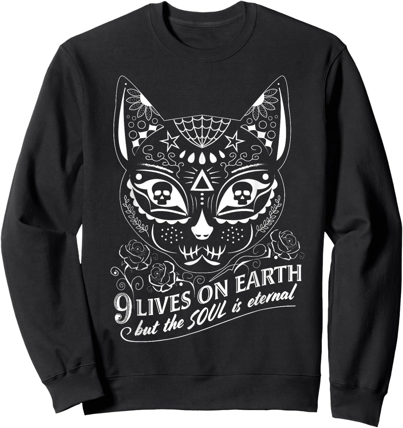 Cat Halloween Sugar Skull Day of the Dead Dia De Los Muertos Women Kids Sweatshirt - Sweatshirt | Black