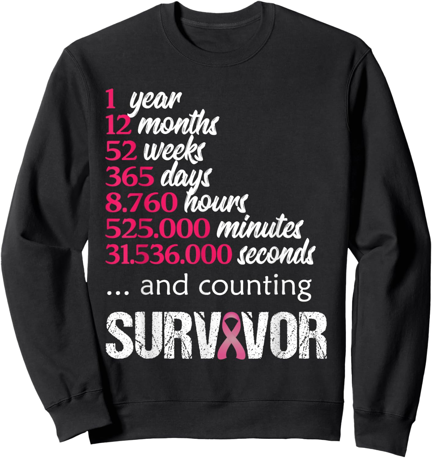 One 1 Year Survivor Breast Cancer Shirt Awareness Gift 2018 Sweatshirt - Sweatshirt | Black