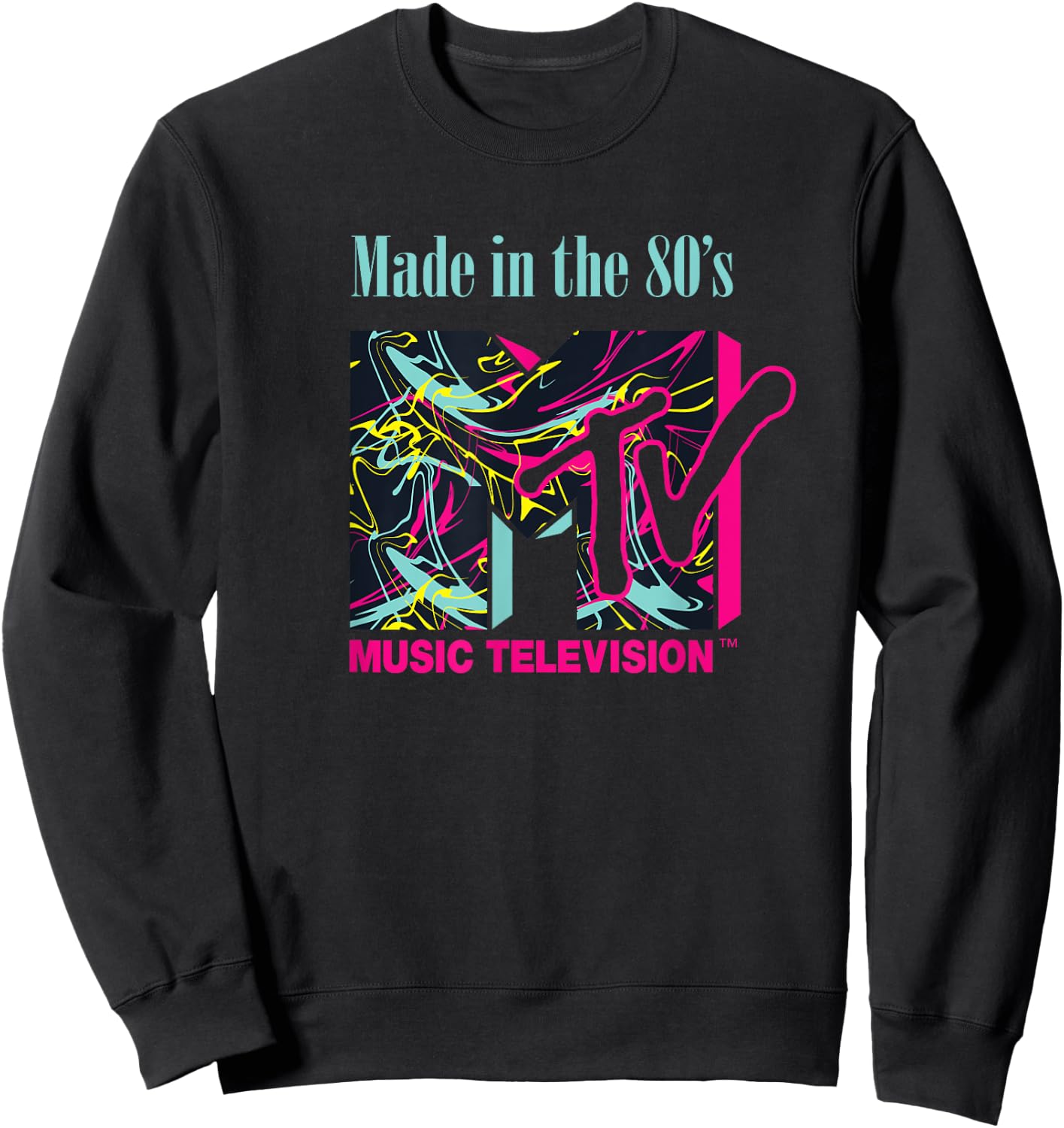 Mademark x MTV - The Official MTV Logo with Abstract Funky New Wave Lines Sweatshirt - Sweatshirt | Black