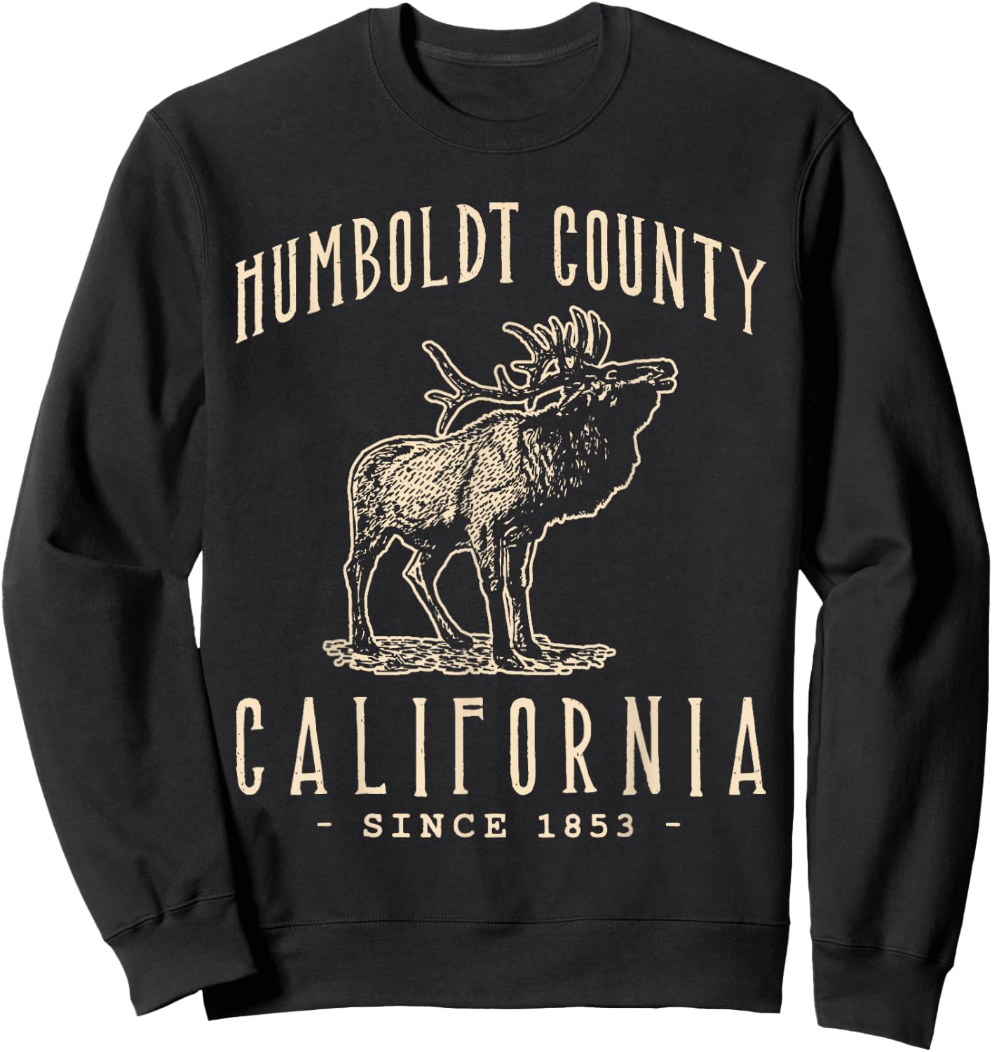 Humboldt County, California. Elk Vintage Design Sweatshirt - Sweatshirt | Black