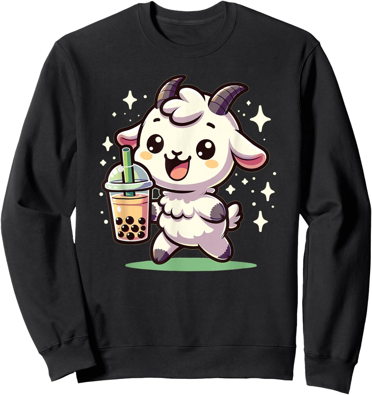 Kawaii Goat Bubble Tea Boba Goat Sweatshirt - Sweatshirt | Black
