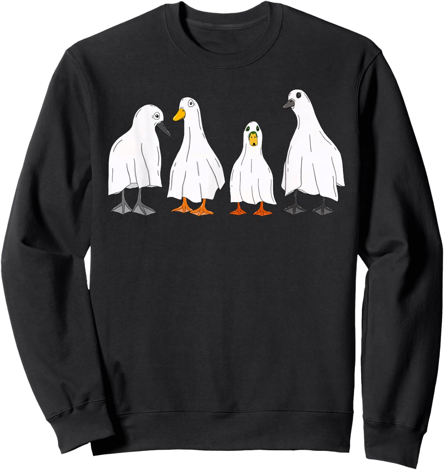 Happy Halloween Funny Ghost Duck Costume Retro Spooky Season Sweatshirt - Sweatshirt | Black