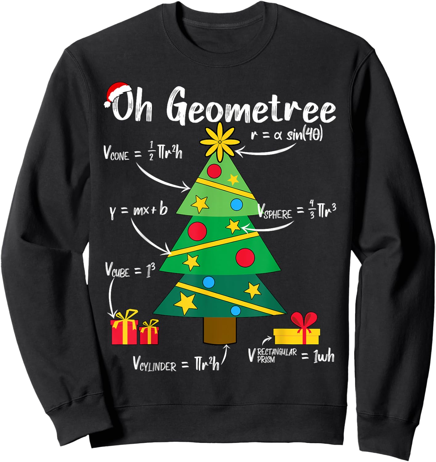 Oh Geometree Funny Christmas Tree Geometry Math Teacher Men Women Kids Sweatshirt - Sweatshirt | Black