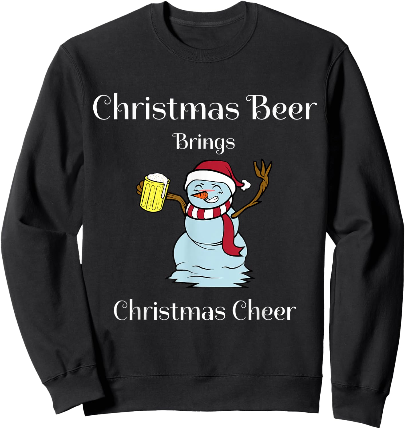 Funny Cute Festive Christmas Beer Snowman Design Sweatshirt - Sweatshirt | Black