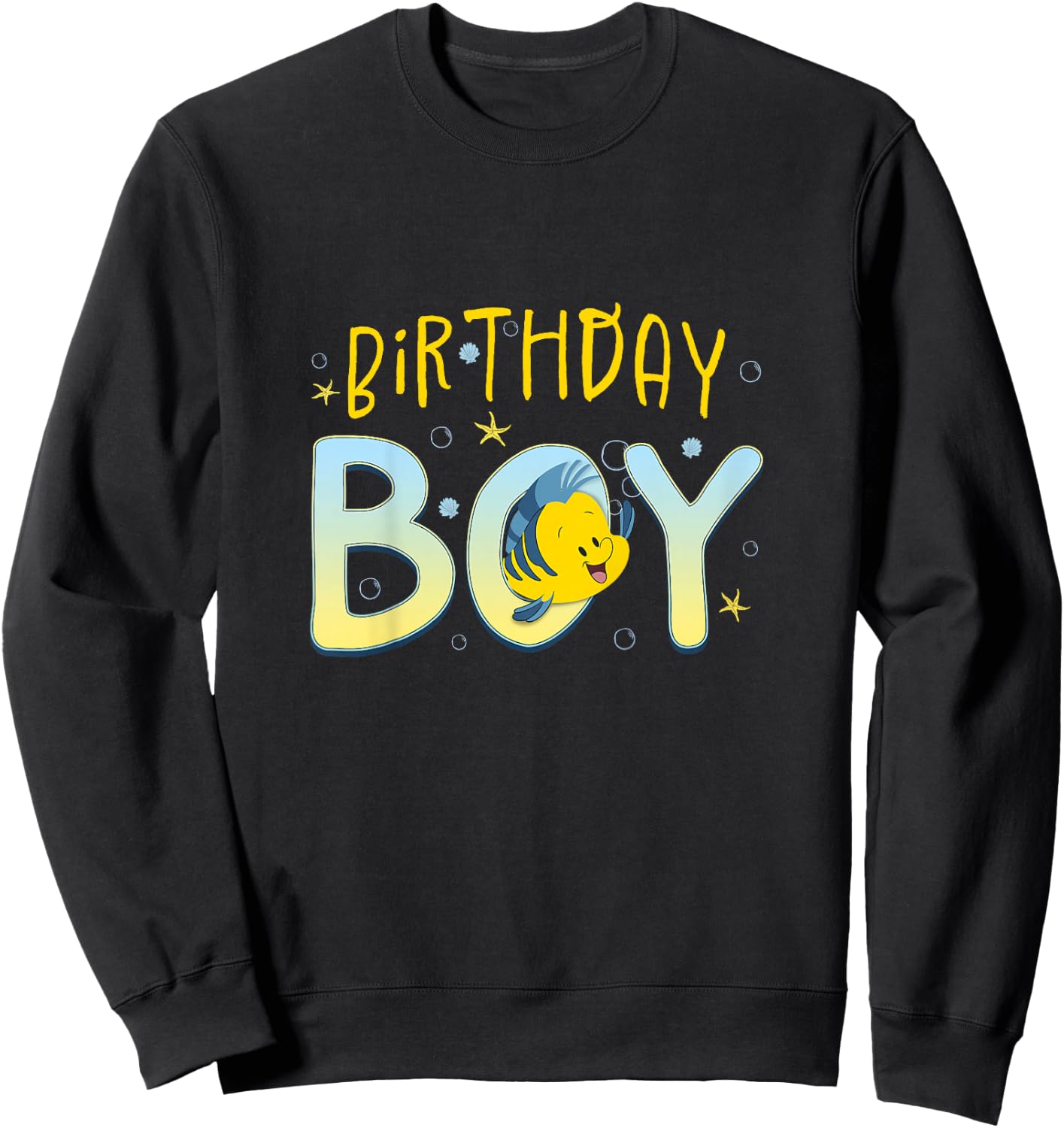 Kids Disney The Little Mermaid Birthday Boy Cute Flounder Youth Sweatshirt - Sweatshirt | Black