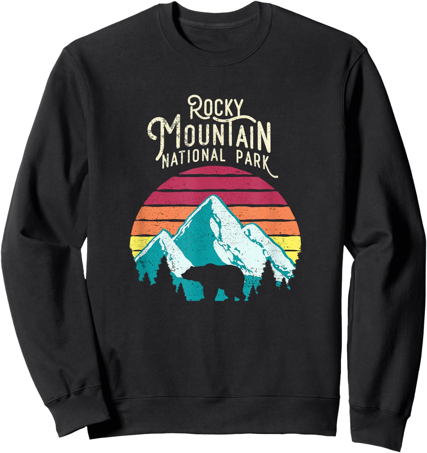 Retro Rocky Mountain National Park Colorado Bear Sweatshirt - Sweatshirt | Black