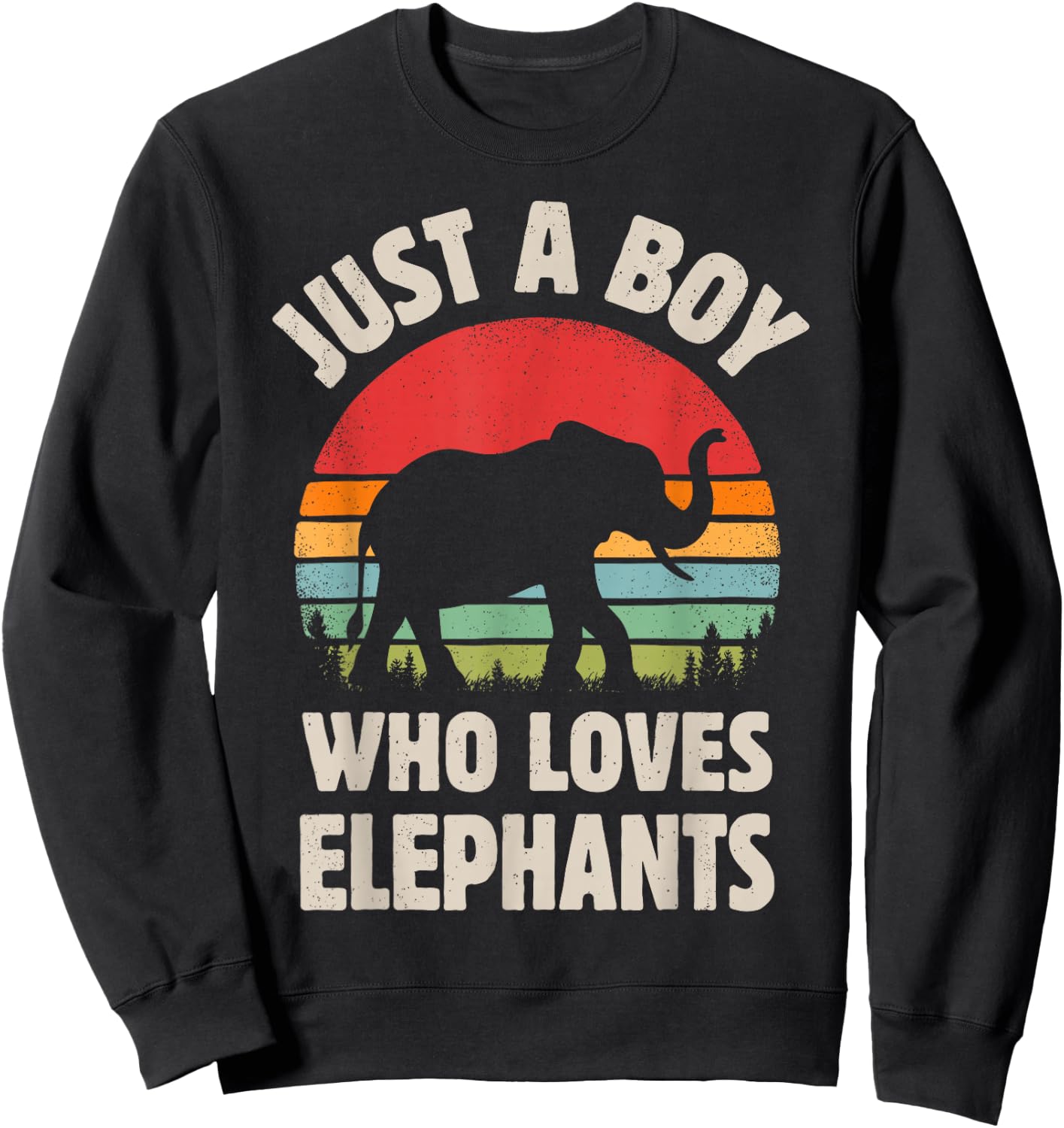 Elephant Just A Boy Who Loves Elephants Retro Vintage Sunset Sweatshirt - Sweatshirt | Black