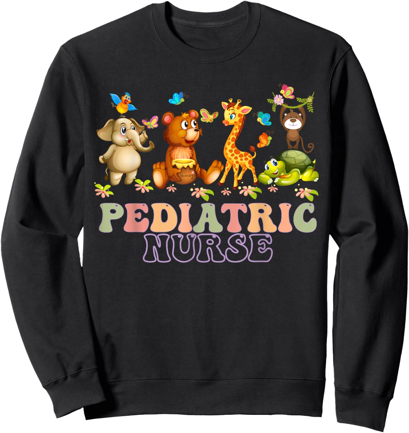 Pediatric Nurse Safari Baby Animals Nurse Appreciation Week Sweatshirt - Sweatshirt | Black