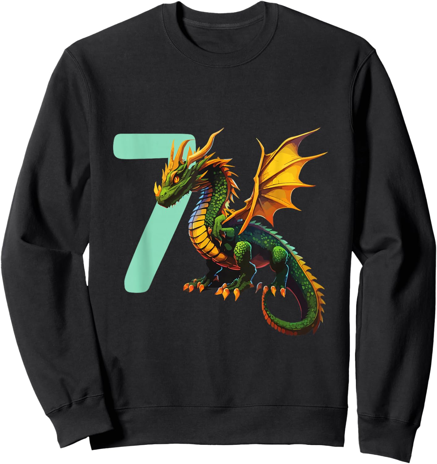 Children's Birthday Dragon 7 Years Boy Dragon Number Age , black Sweatshirt - Sweatshirt | Black