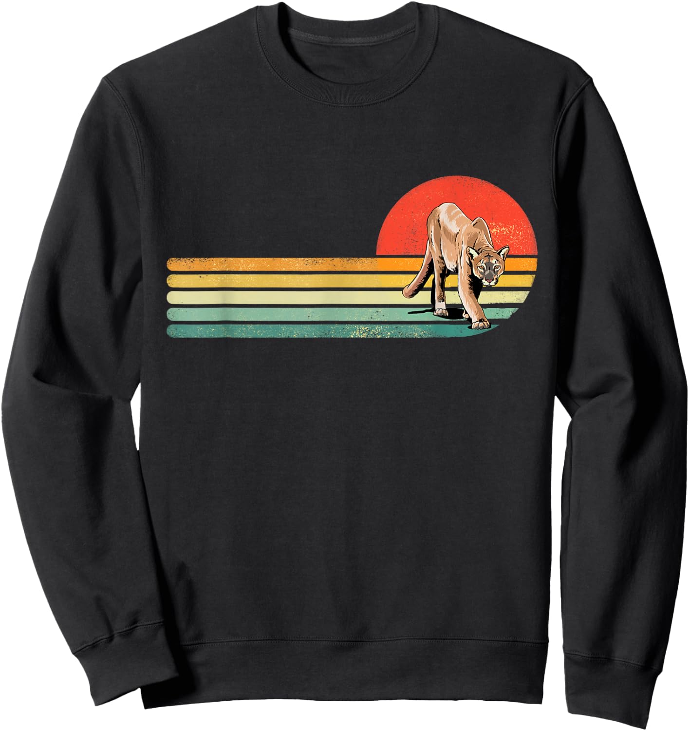 Retro Vintage Cougar Mountain Lion Large Cat Wildlife Animal Sweatshirt - Sweatshirt | Black