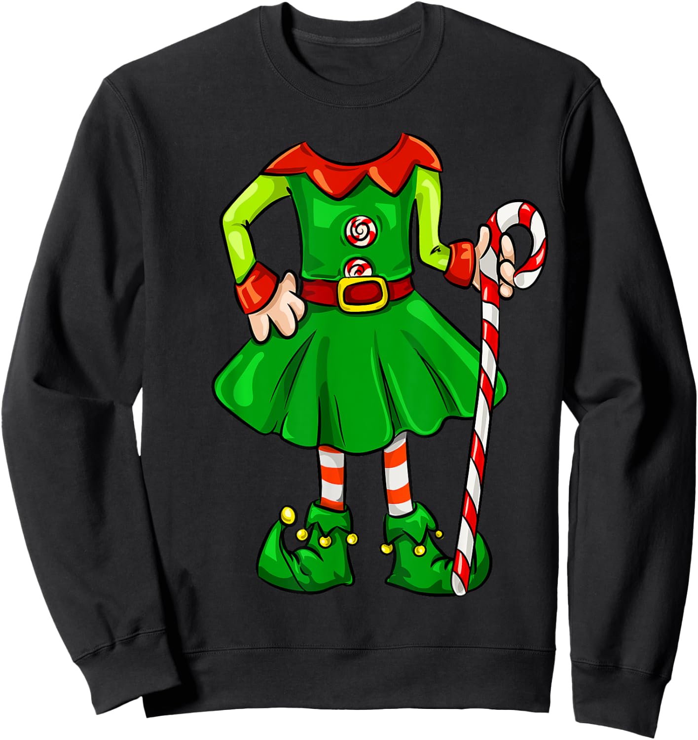 Funny Christmas Gift Cute Candy Cane Elf Girl Costume Sweatshirt - Sweatshirt | Black