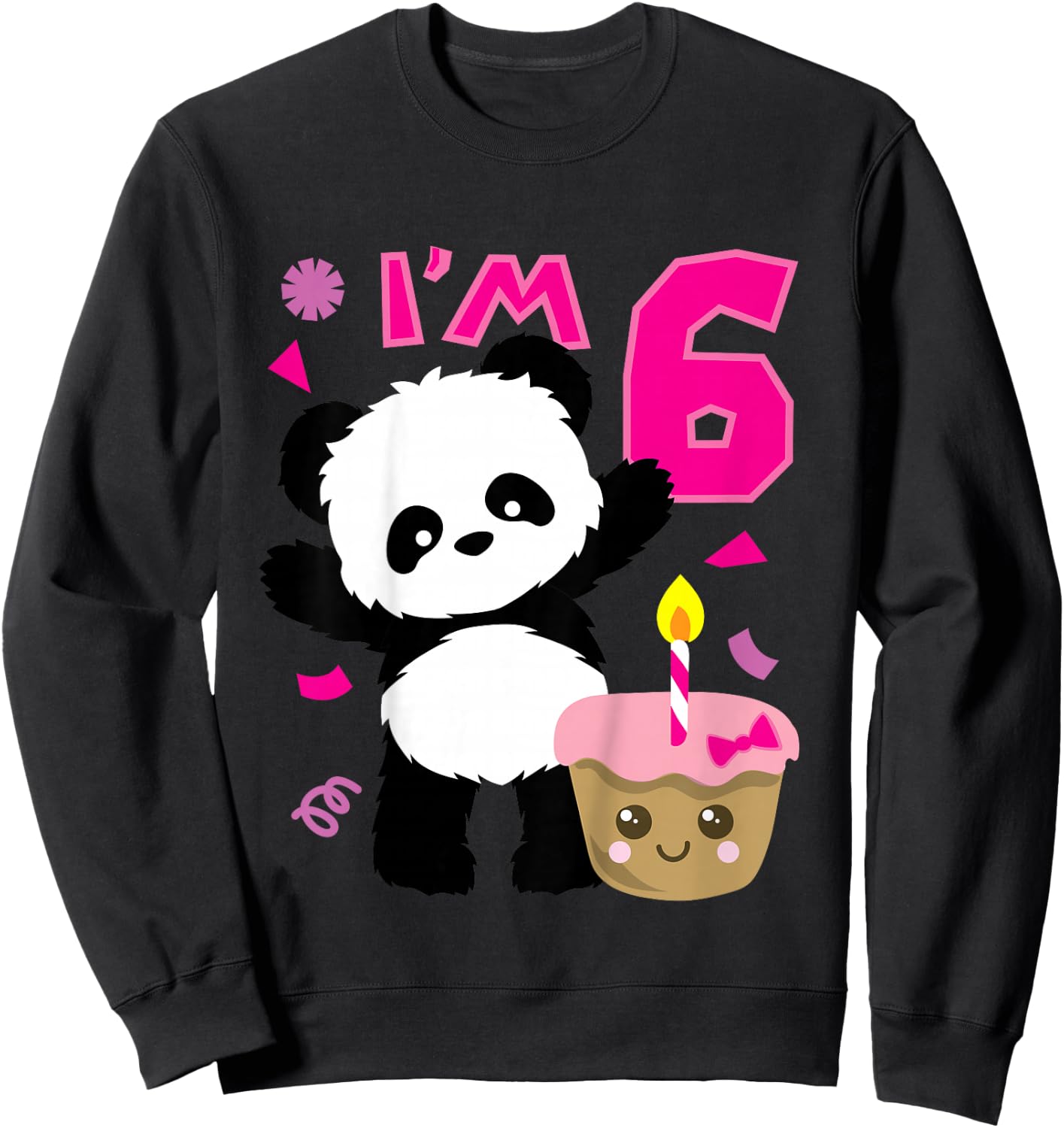 Kids Panda with Kawaii Cake 6 Years Old Girls Birthday Party Sweatshirt - Sweatshirt | Black