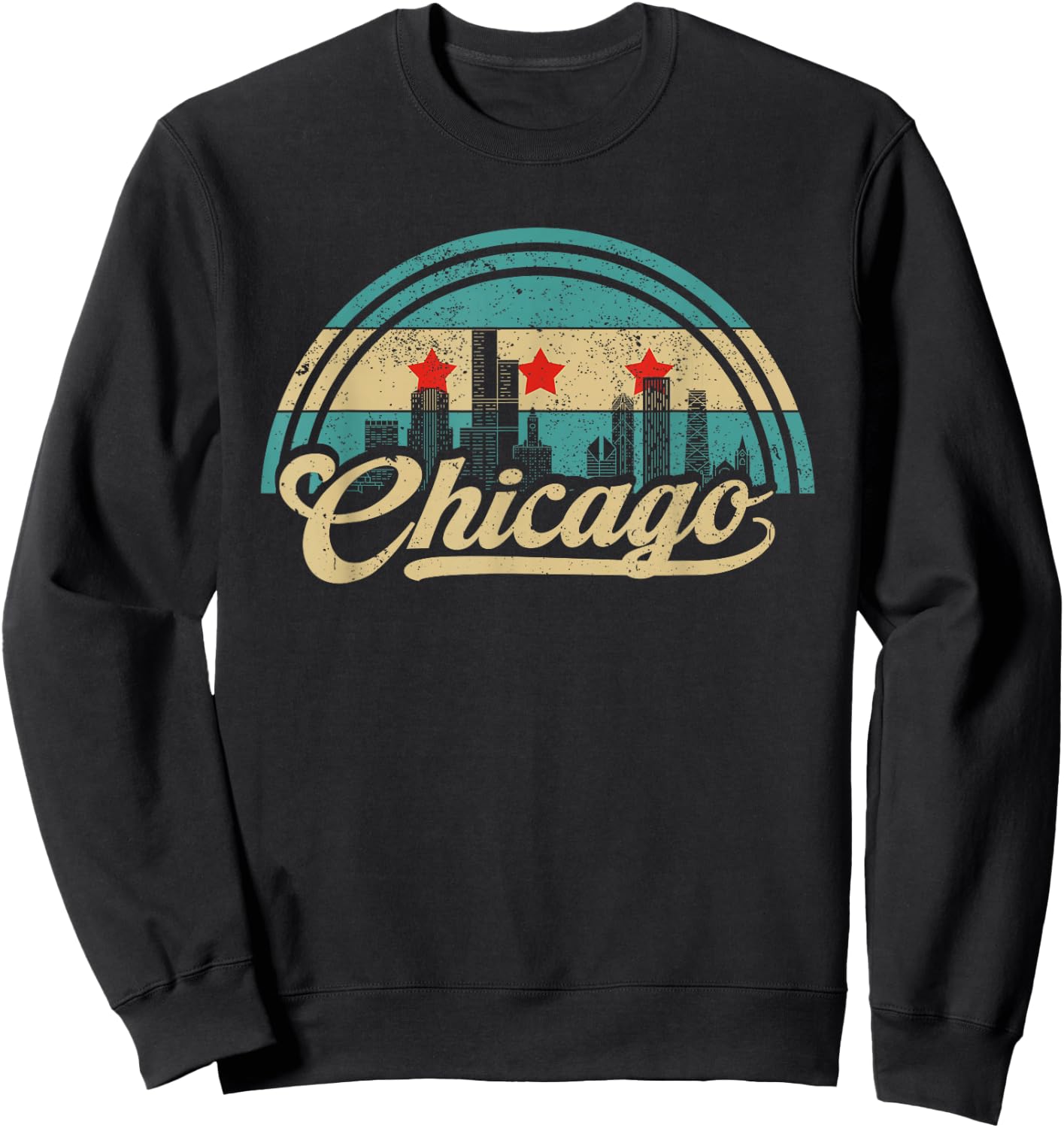 Chicago Flag Skyline Vintage USA Chicago Flag Illinois USA Sweatshirt - Sweatshirt | Black