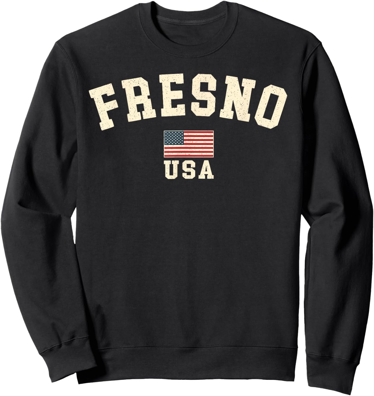 Vintage Fresno USA American Flag Souvenir California Retro Sweatshirt - Sweatshirt | Black