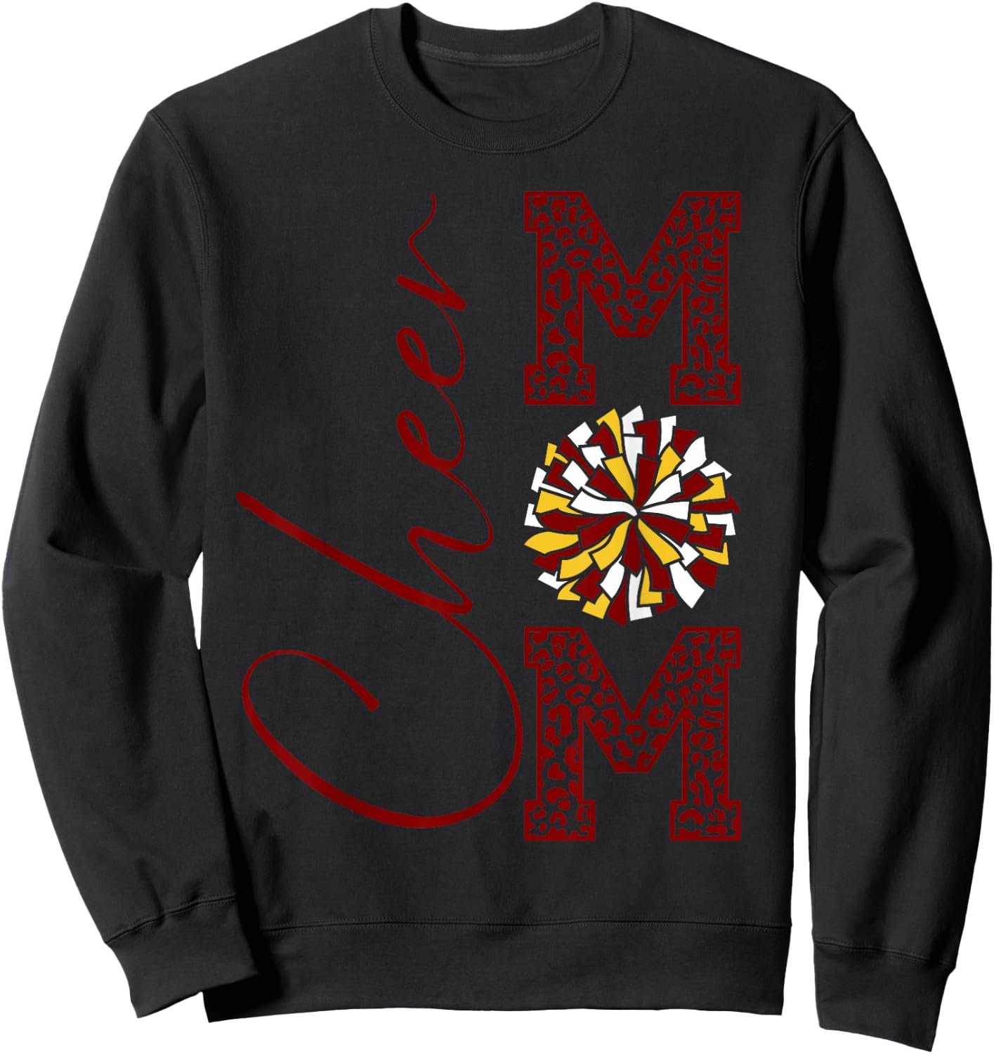 Cheer Mom | Maroon Gold White Burgandy Yellow Leopard Print Sweatshirt - Sweatshirt | Black