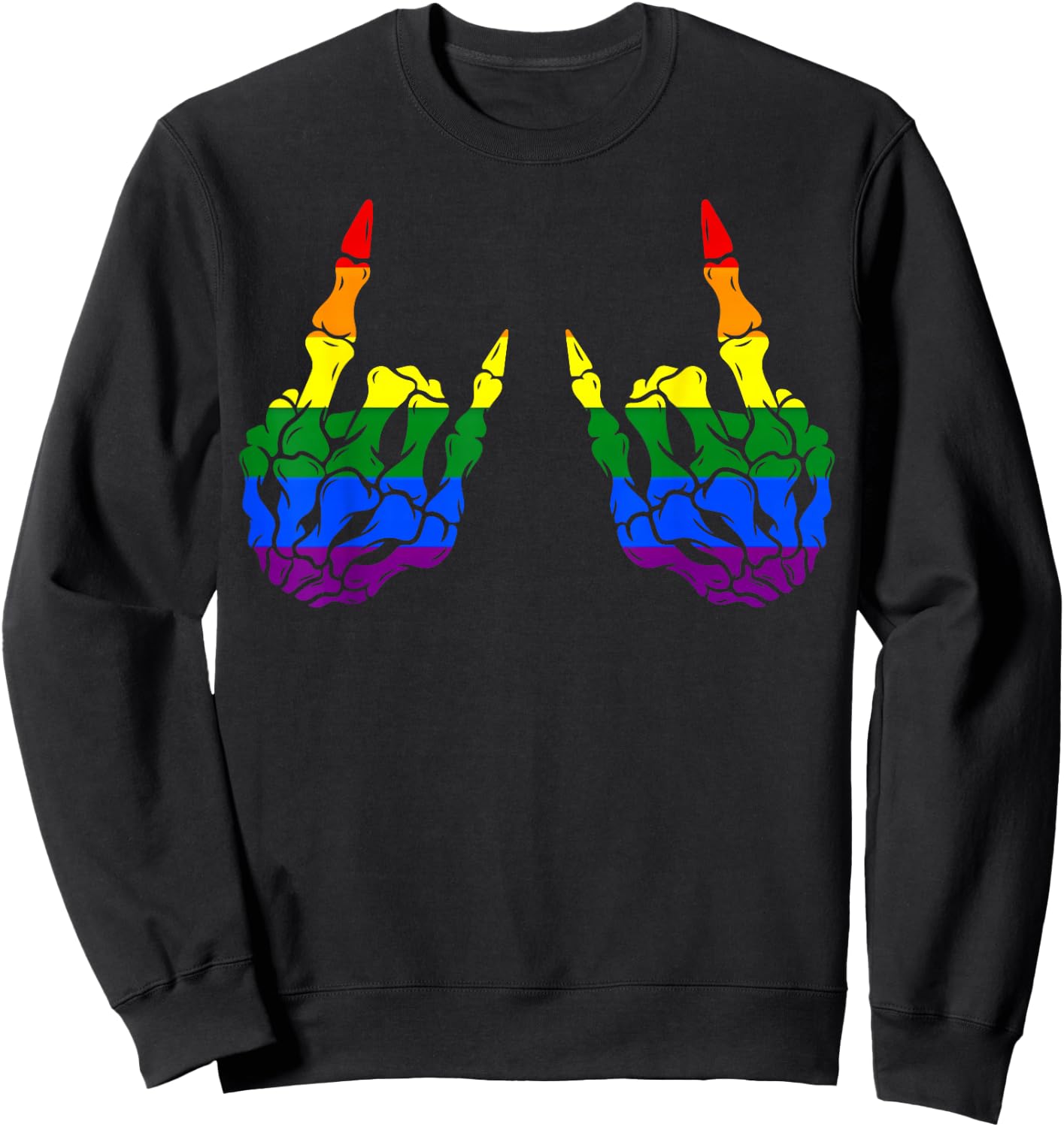 Skeleton Rock Hand LGBT-Q Cool Rainbow Flag Gay Pride Ally Sweatshirt - Sweatshirt | Black