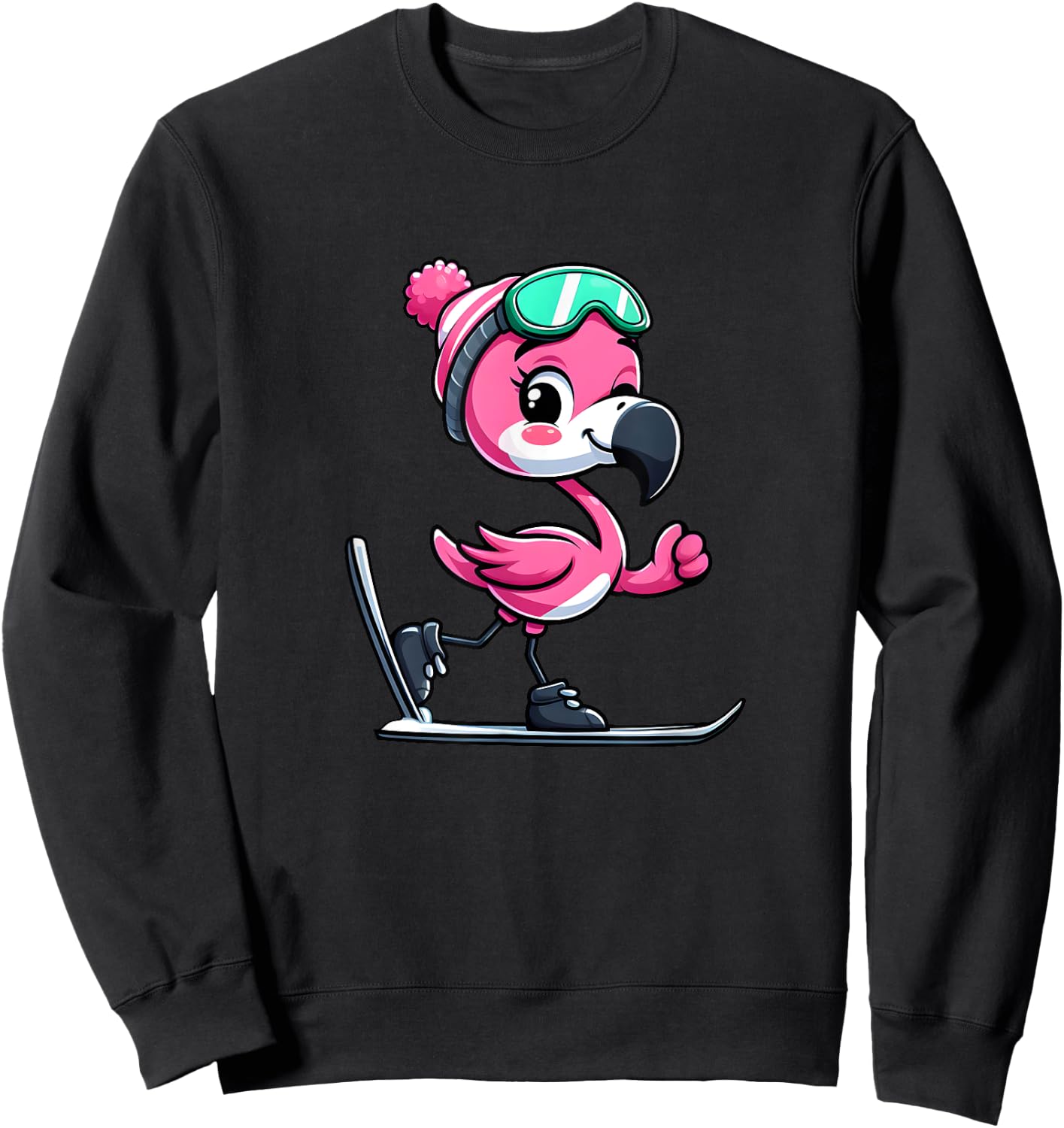 Comic Flamingo Skier Sweatshirt - Sweatshirt | Black