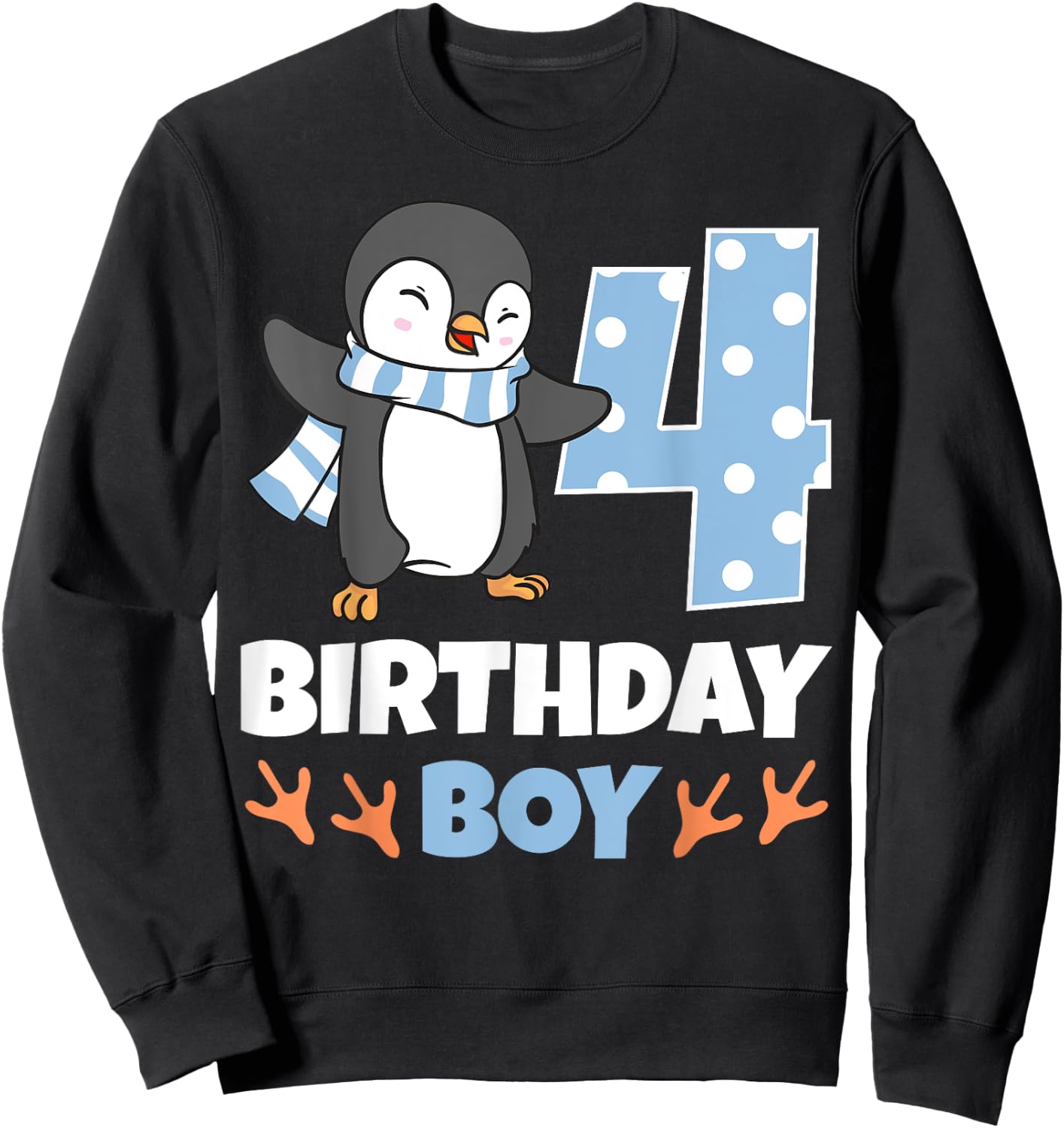 Penguin 4th Birthday Boy Winter Theme Party Celebration Sweatshirt - Sweatshirt | Black
