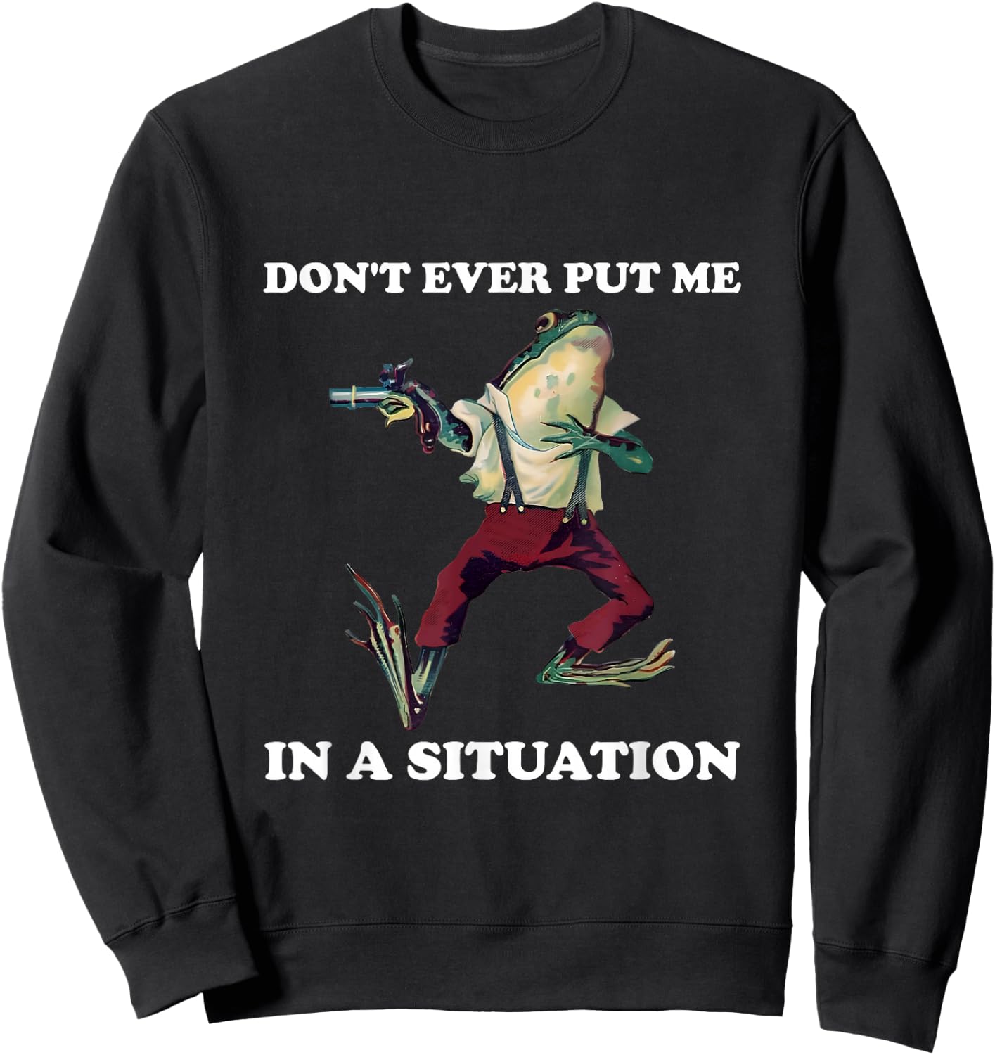 Don't Ever Put Me in a Situation, Funny Vintage Frog Quote Sweatshirt - Sweatshirt | Black