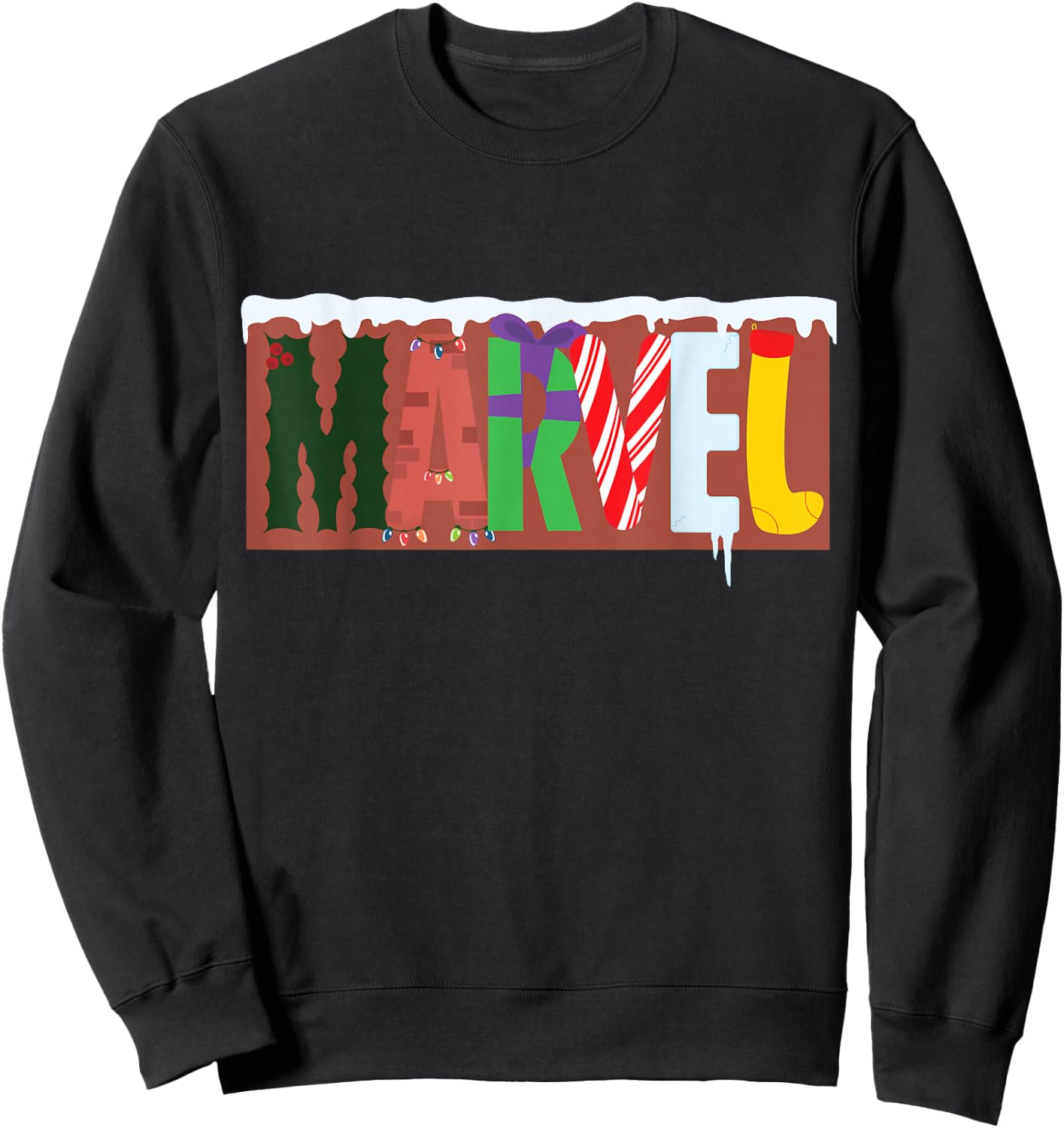 Marvel Logo with Christmas Holiday Avengers Decorations Sweatshirt - Sweatshirt | Black