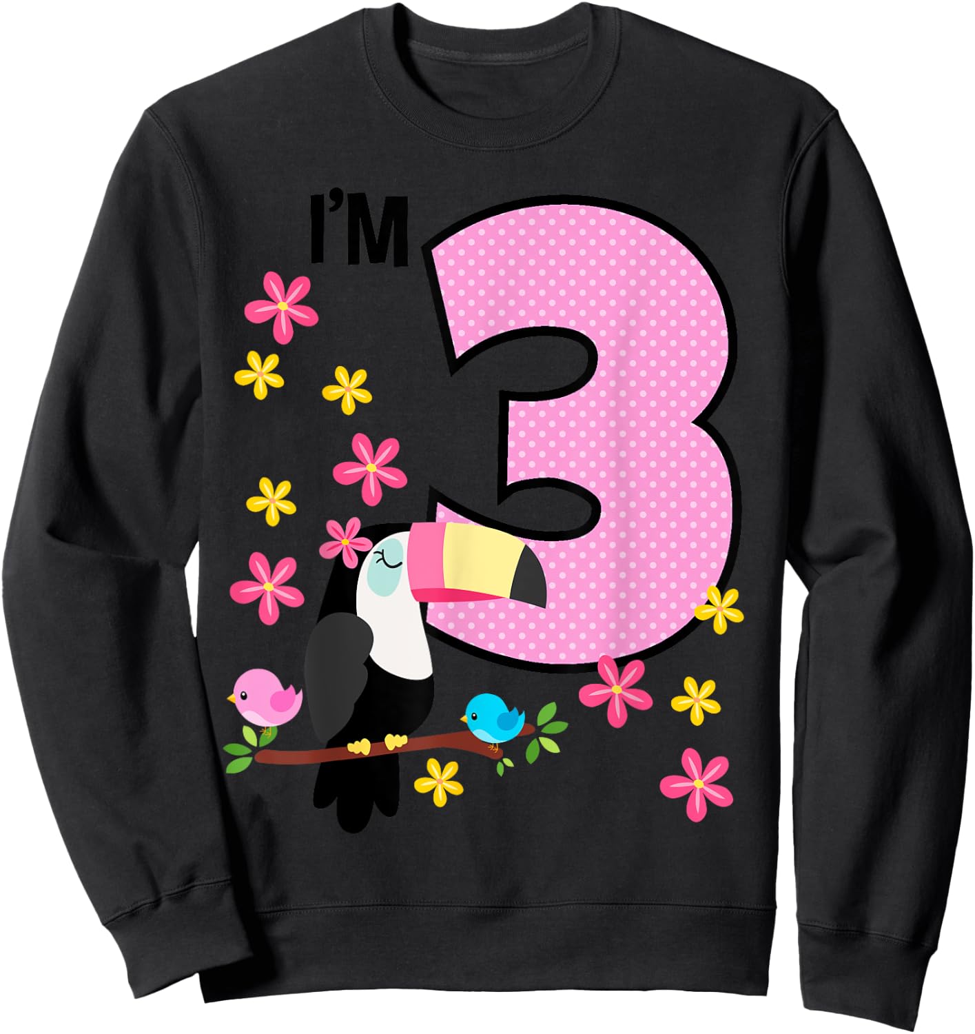 Toucan 3rd Birthday 3 Year Old Birthday Girl Tropical Birds Sweatshirt - Sweatshirt | Black