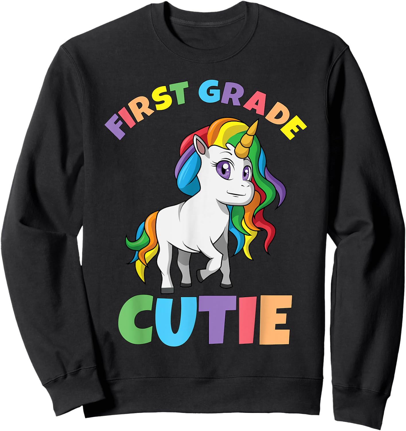 First Day of School 1st First Grade Cutie Girls Unicorn Sweatshirt - Sweatshirt | Black