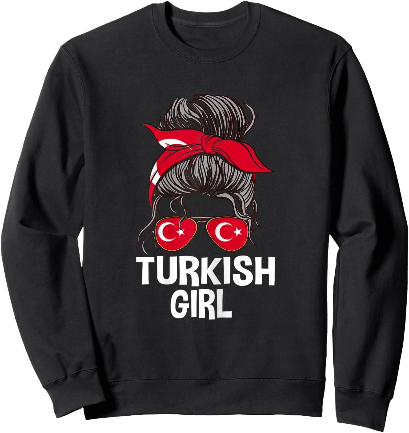 Lunettes de soleil pour femme avec cheveux désordonnés Motif drapeau turc Sweatshirt - Sweatshirt | Black
