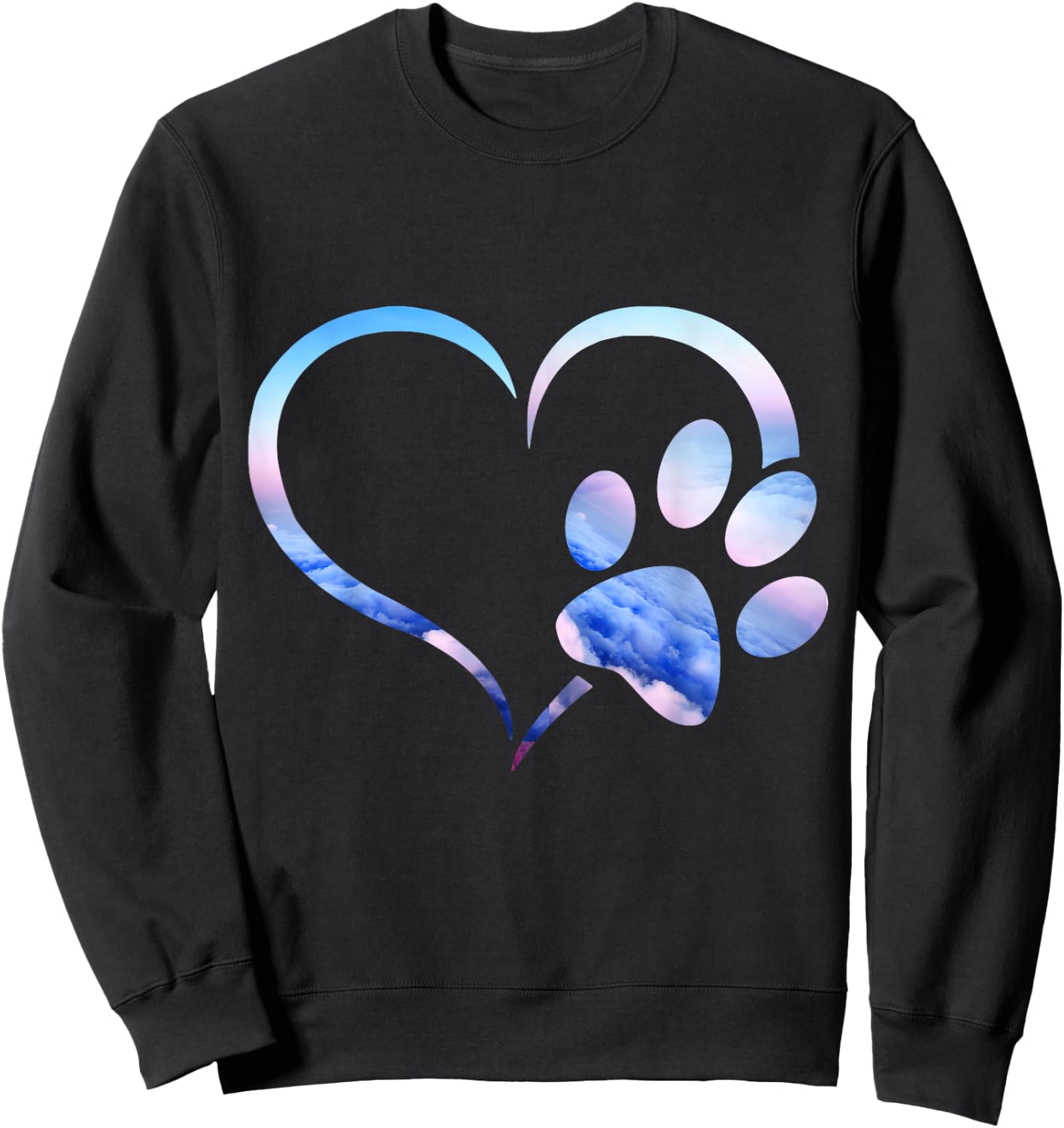 Blue pink Ombre Dog Paw Print heart For Dogs Lover Women Girls Kids Sweatshirt - Sweatshirt | Black