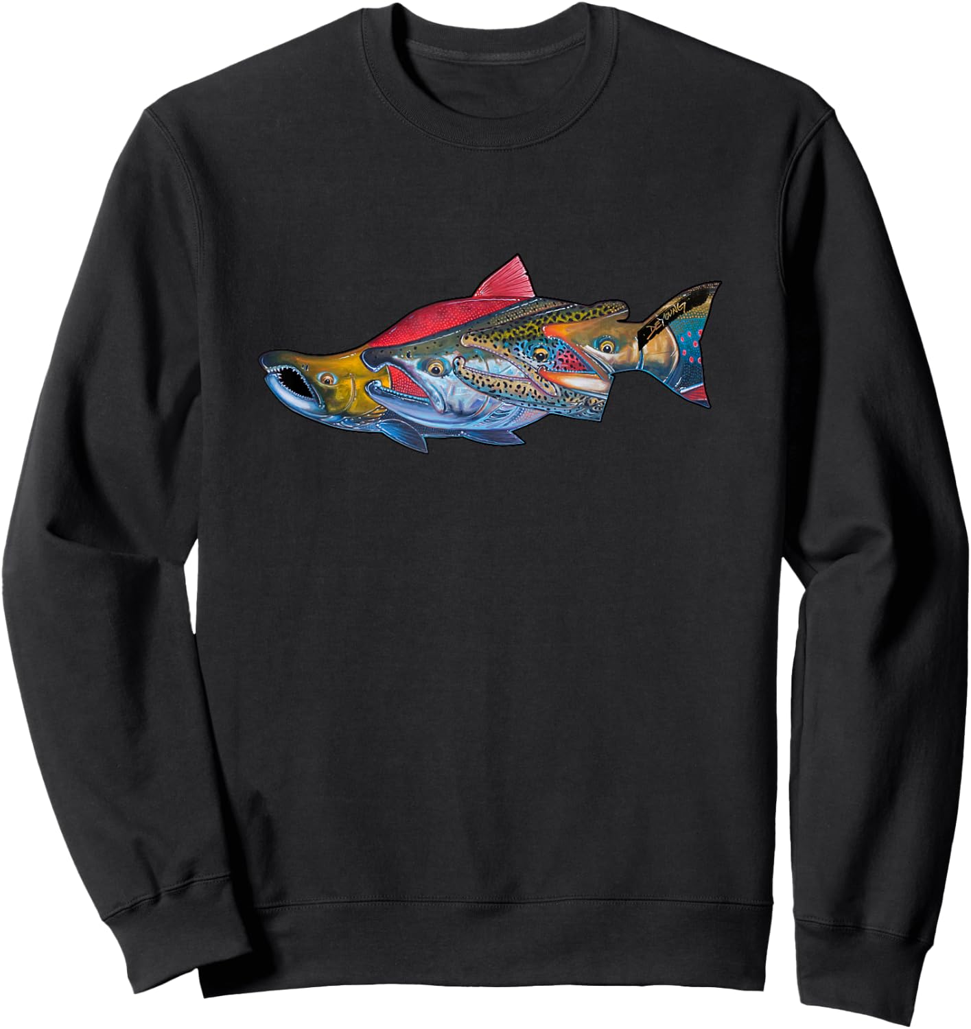 Fab Four Alaska Salmon Derek DeYoung Fishing Gift Sweatshirt - Sweatshirt | Black