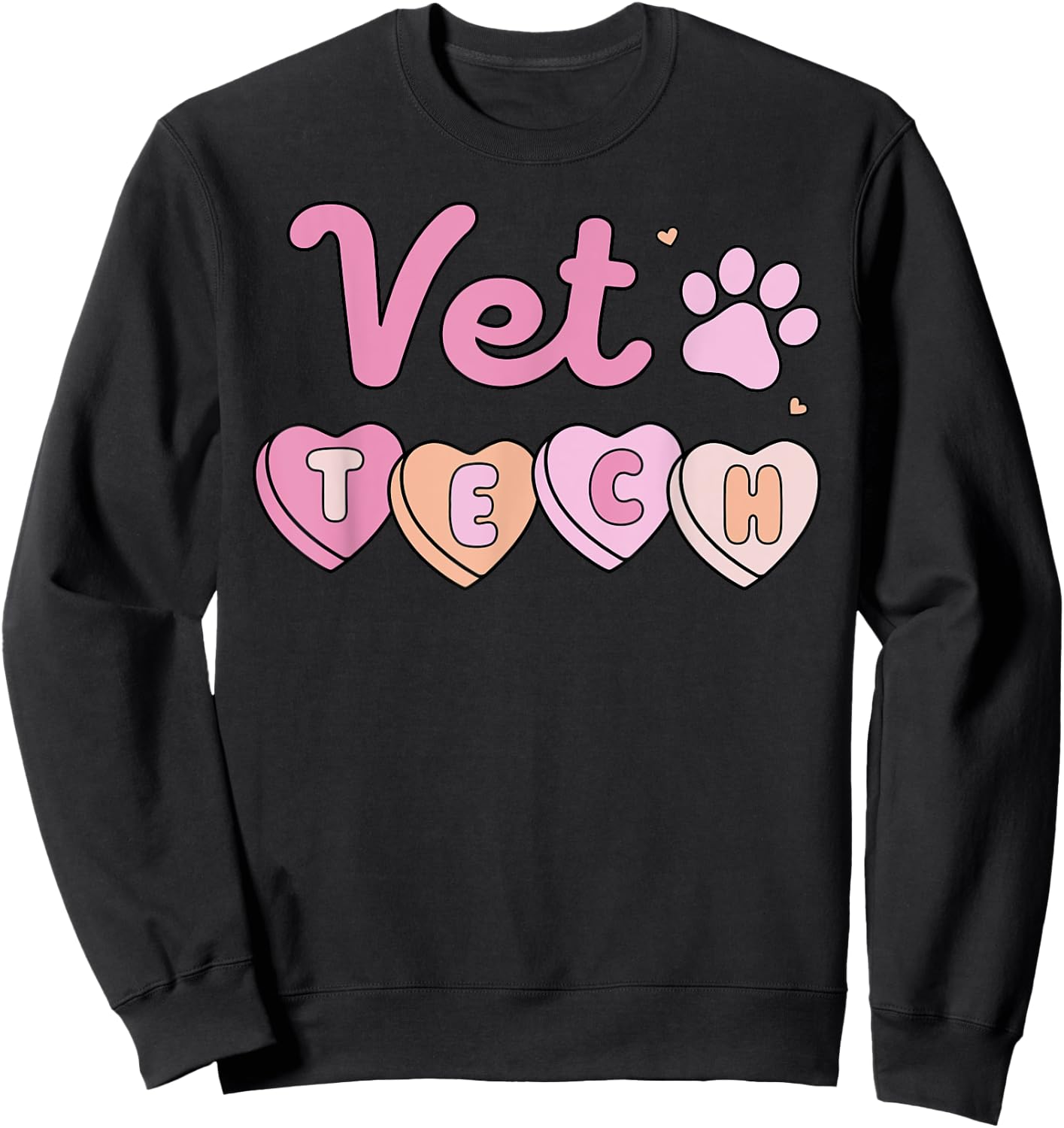 Vet Tech Valentines Day Veterinary Medicine Retro Hearts Sweatshirt - Sweatshirt | Black