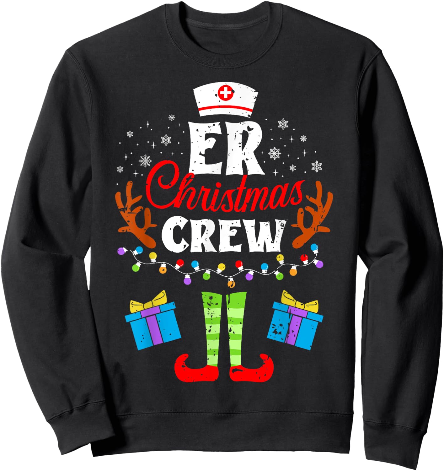 ER Christmas Nurse Crew Nursing Women Men Pajama Xmas Sweatshirt - Sweatshirt | Black