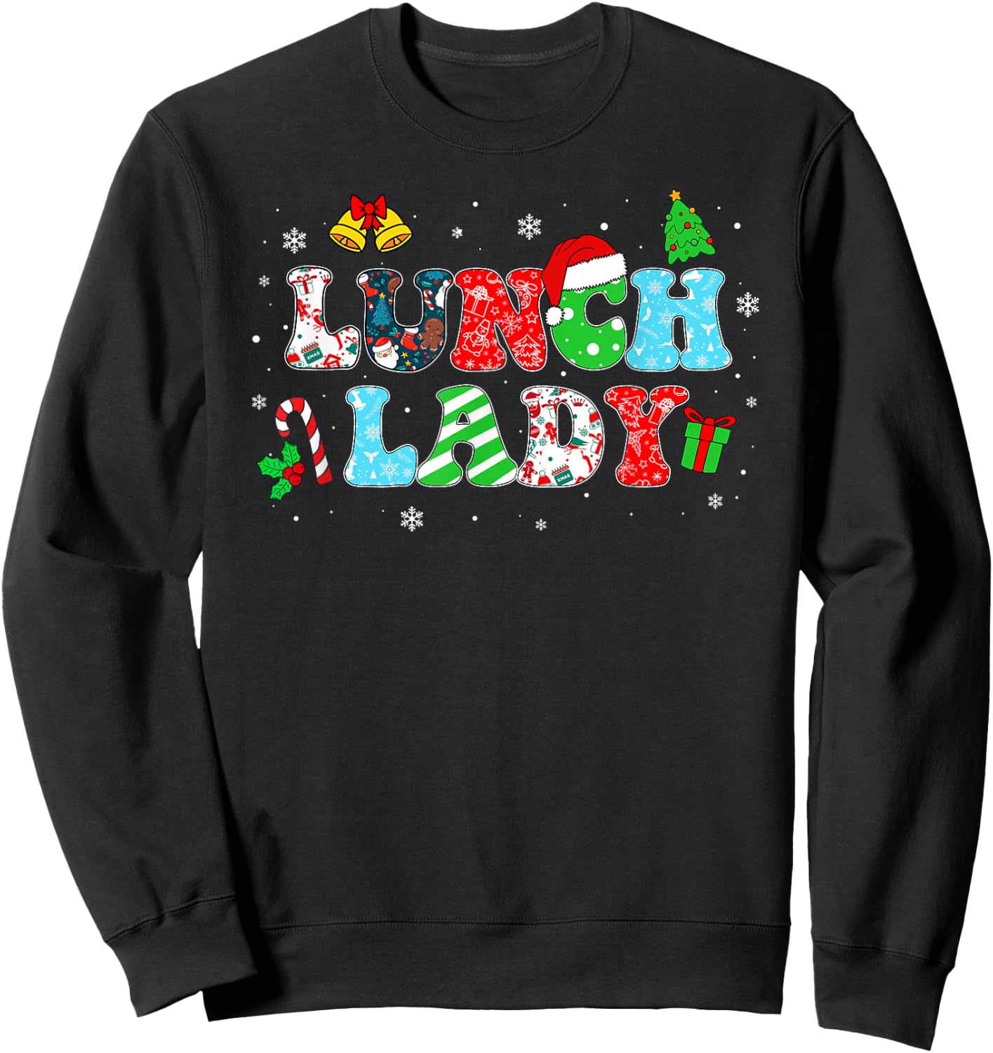 Groovy Lunch Lady Christmas Matching Xmas Lunch Lady Women Sweatshirt - Sweatshirt | Black