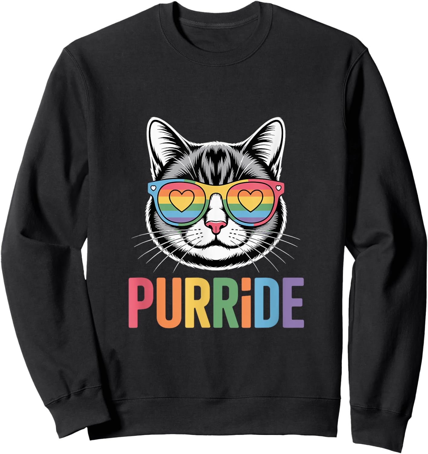 Pride Cat LGBTQ Rainbow Sunglasses Purride Women Sweatshirt - Sweatshirt | Black