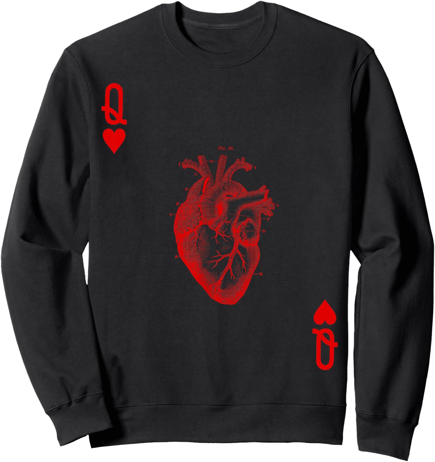 Queen of Hearts Vintage Engraving Card Sweatshirt - Sweatshirt | Black