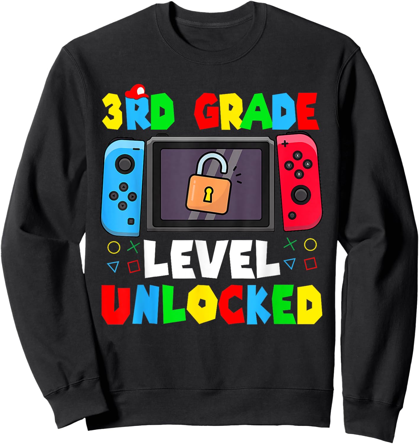 3rd Grade Level Unlocked Back to School First Day Gamer Boys Sweatshirt - Sweatshirt | Black