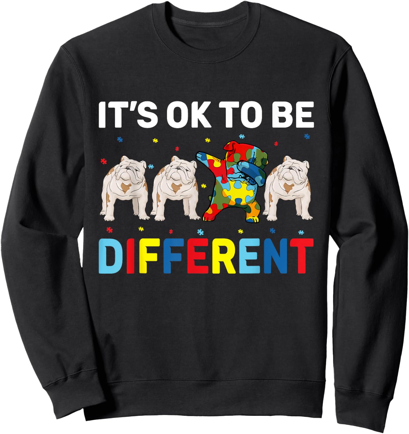 Autism Awareness Day Gift Funny Dabbing English Bulldog Sweatshirt - Sweatshirt | Black