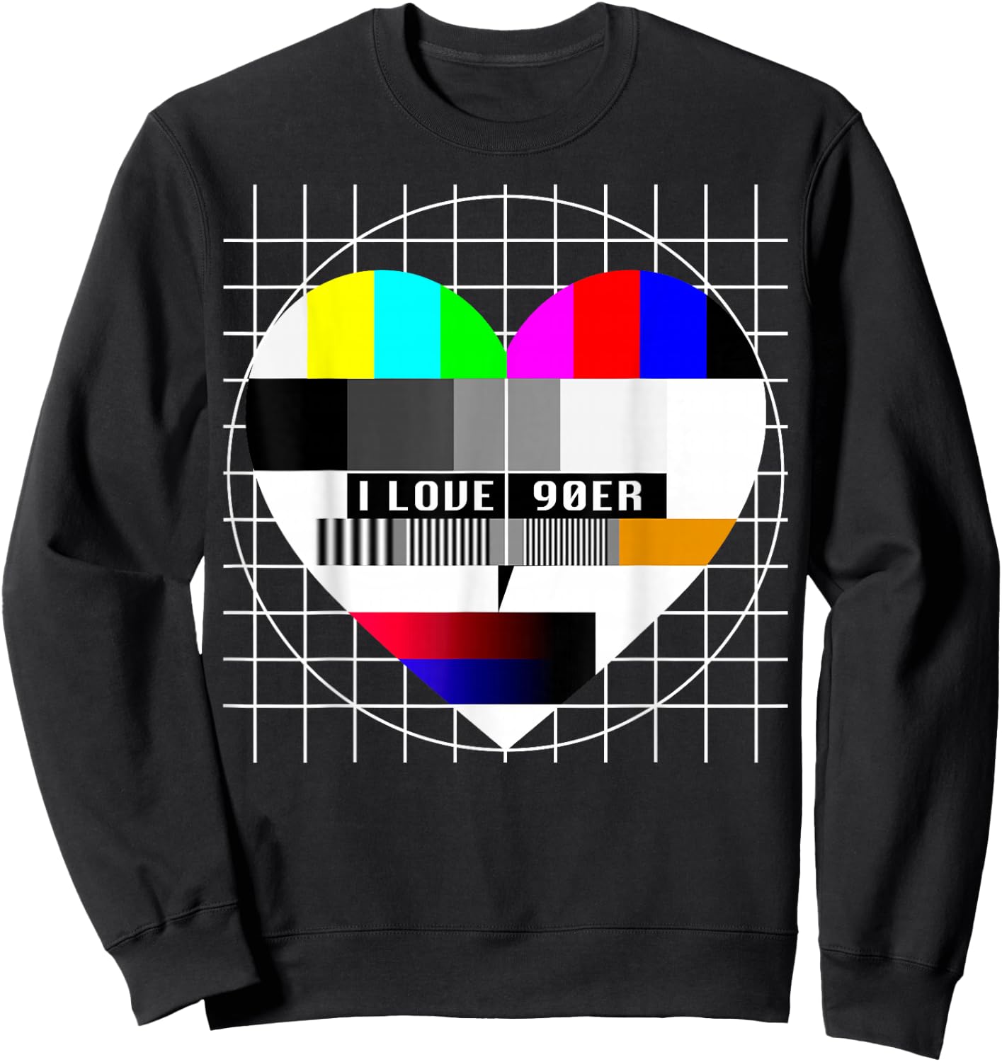 90er Party Testbild Herzform Liebe I Love 90er Jahre Kostüm Sweatshirt - Sweatshirt | Black