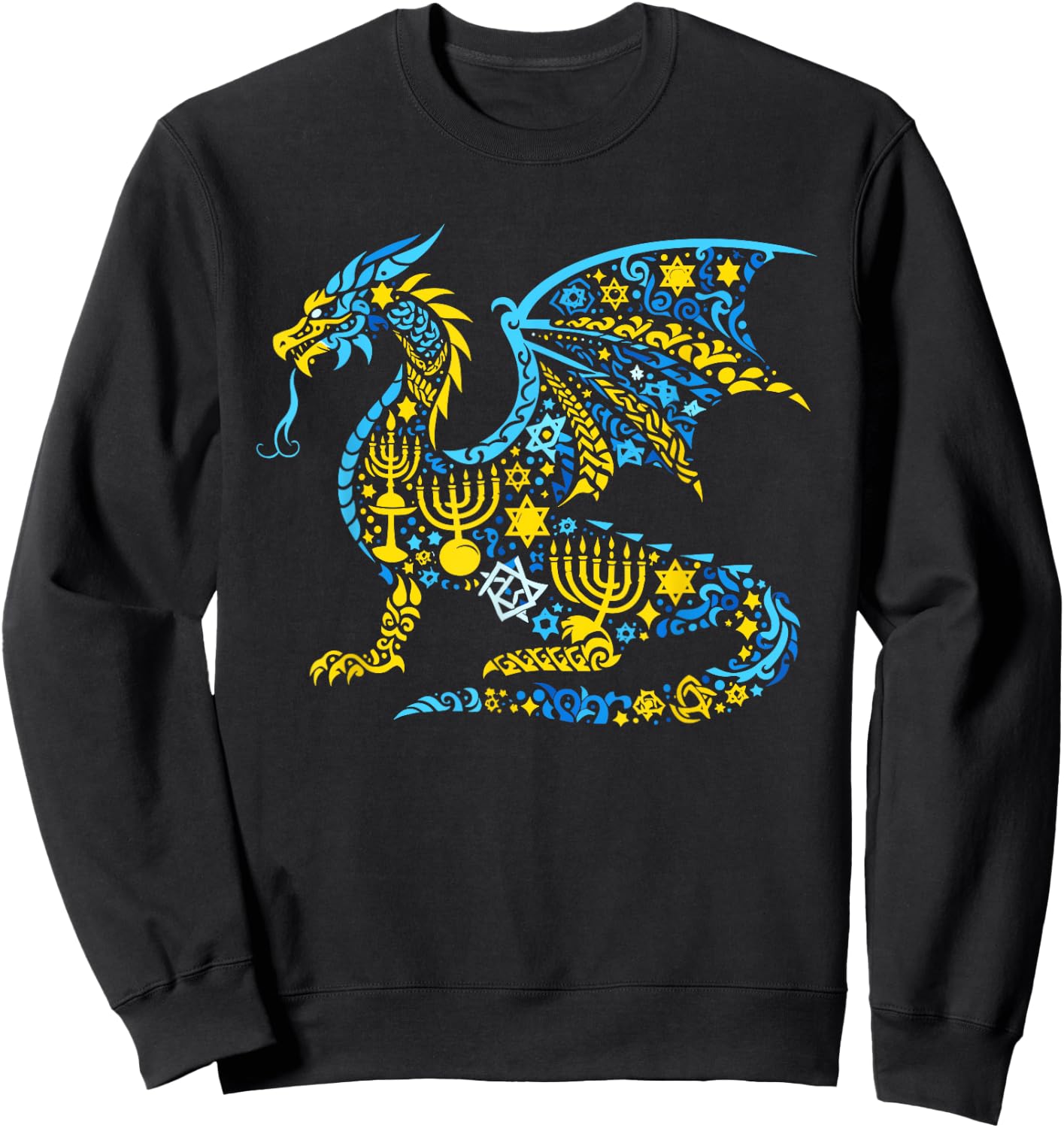 Dragon Menorah Dreidel Jewish Hanukkah Kids Sweatshirt - Sweatshirt | Black