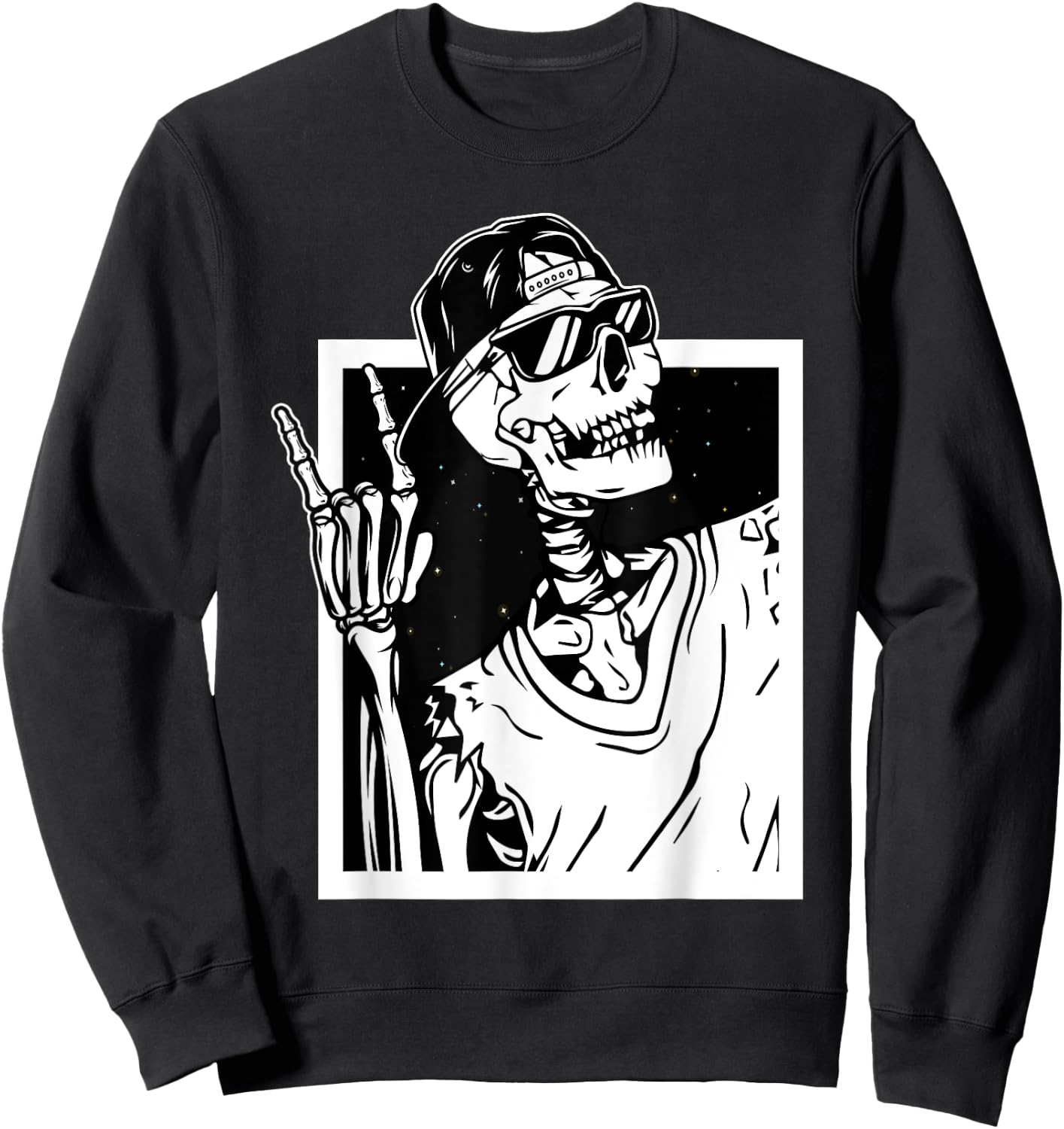 Rock Skeleton Hand Halloween Costume Funny Rocker Music Sweatshirt - Sweatshirt | Black