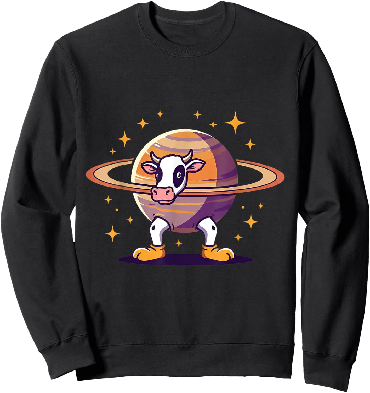 Space Cow Saturn – Animal Cartoon Universe Sweatshirt - Sweatshirt | Black