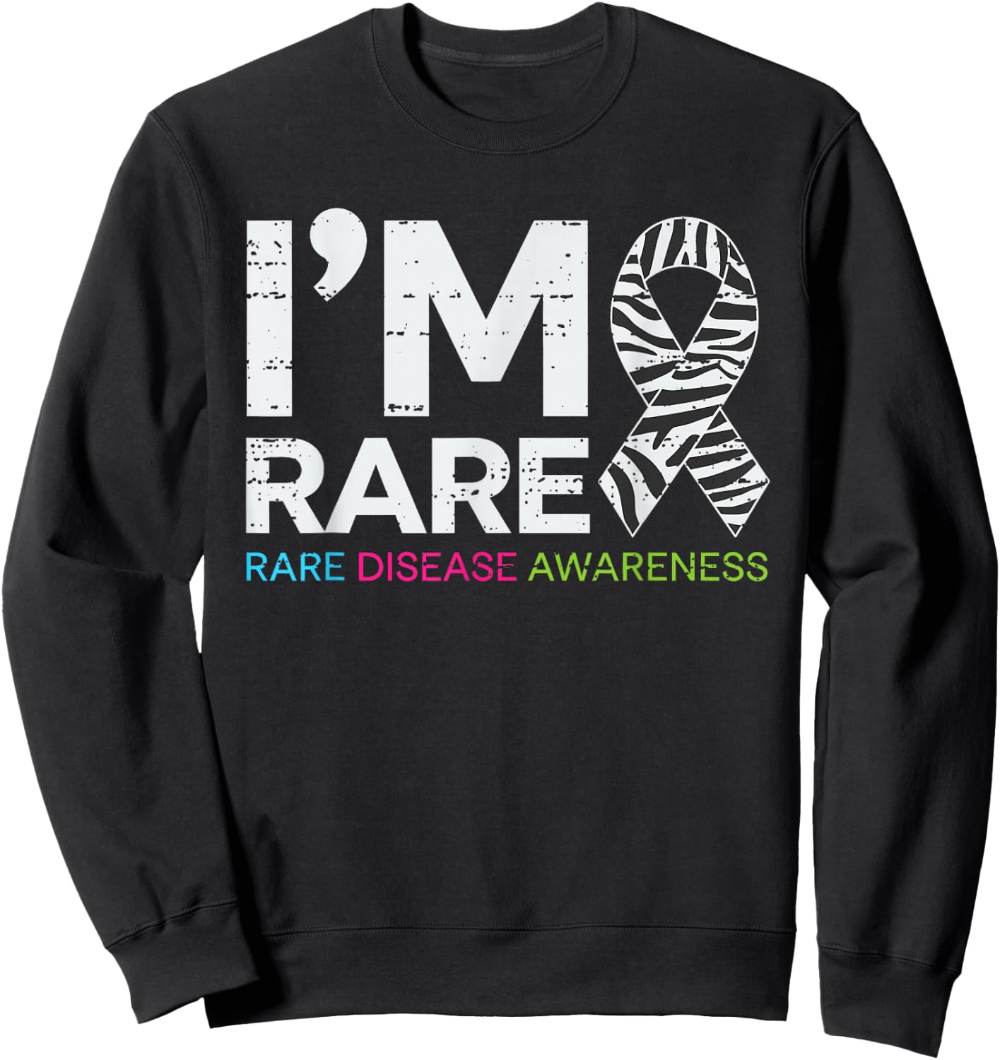 I'm Rare Disease Warrior Zabra Ribbon Rare Disease Awareness Sweatshirt - Sweatshirt | Black