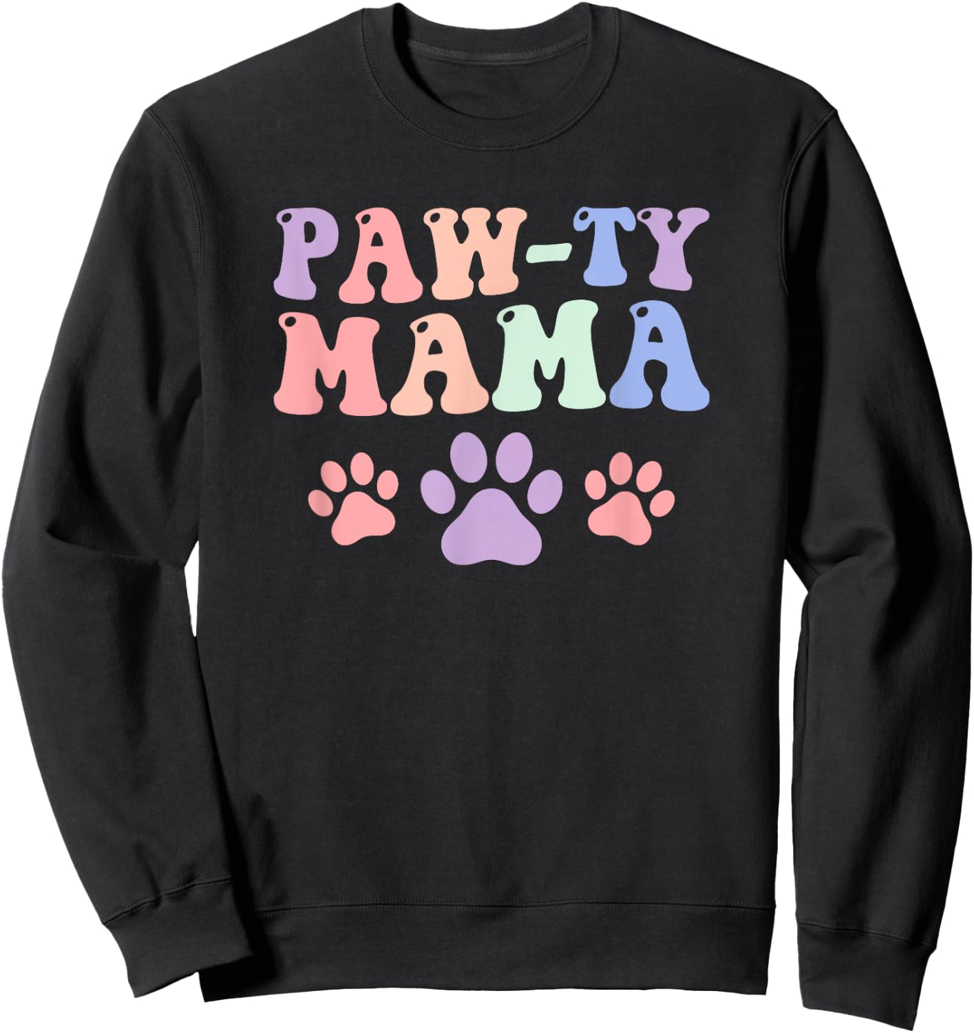 Paw-ty Mama Groovy Animal Foot Shapes Pet Lover Sweatshirt - Sweatshirt | Black