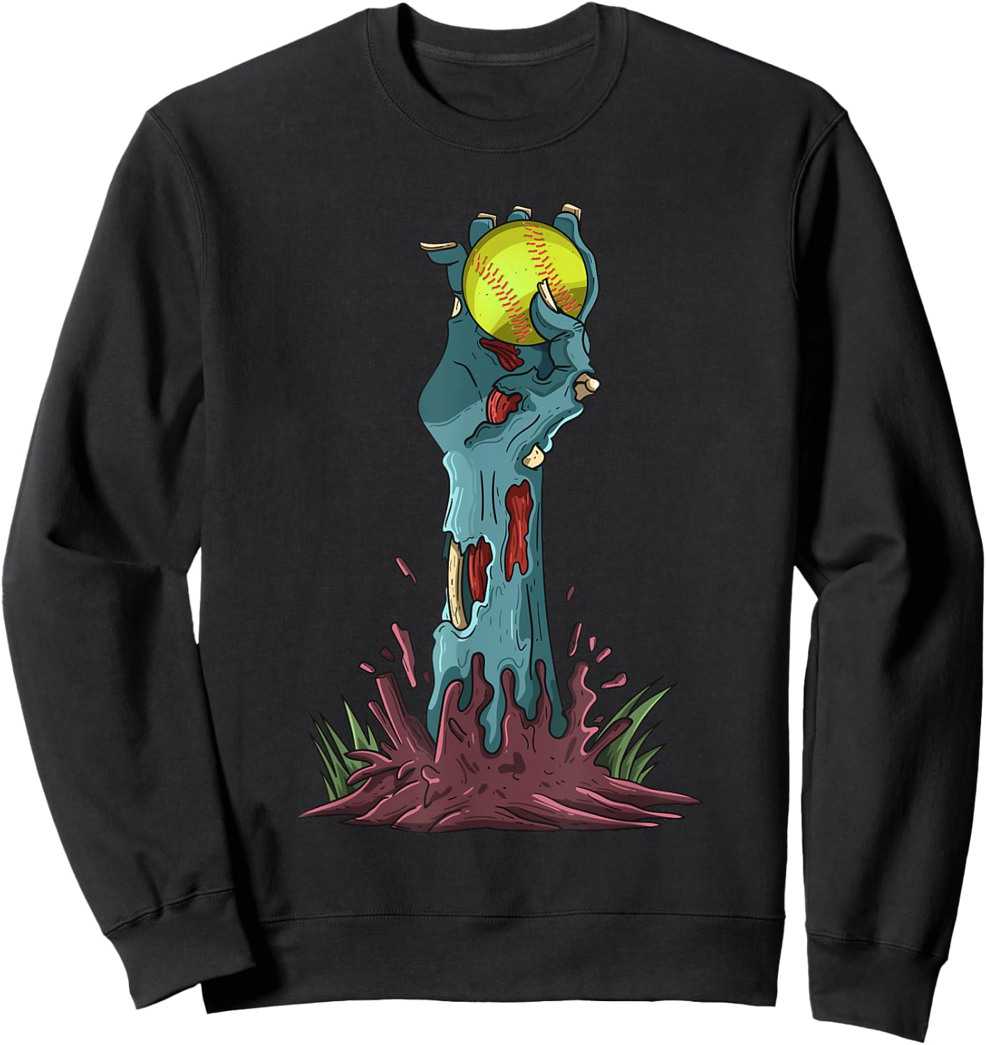 Zombie Hands Softball Funny Halloween Horror Scary Outfit Sweatshirt - Sweatshirt | Black