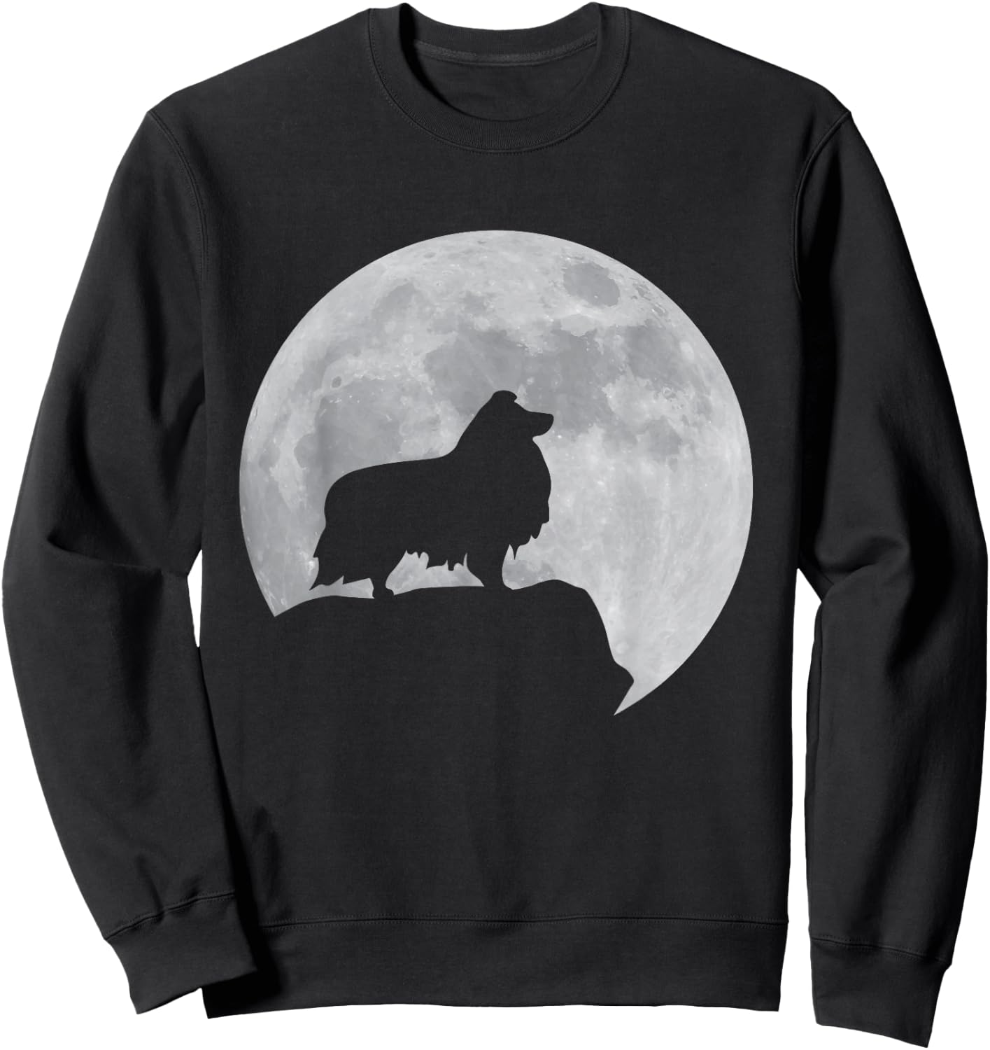 Moon And Dog Silhouette - Sheltie Shetland Sheepdog Sweatshirt - Sweatshirt | Black