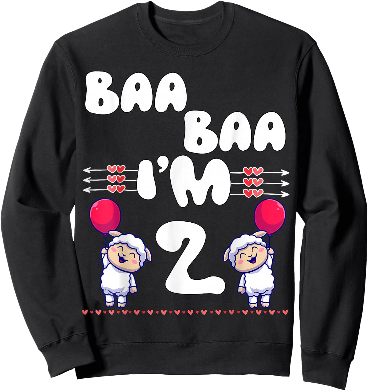 Baa Baa I'm 2 Farm Sheep Theme Party Two Year Birthday Sweatshirt - Sweatshirt | Black