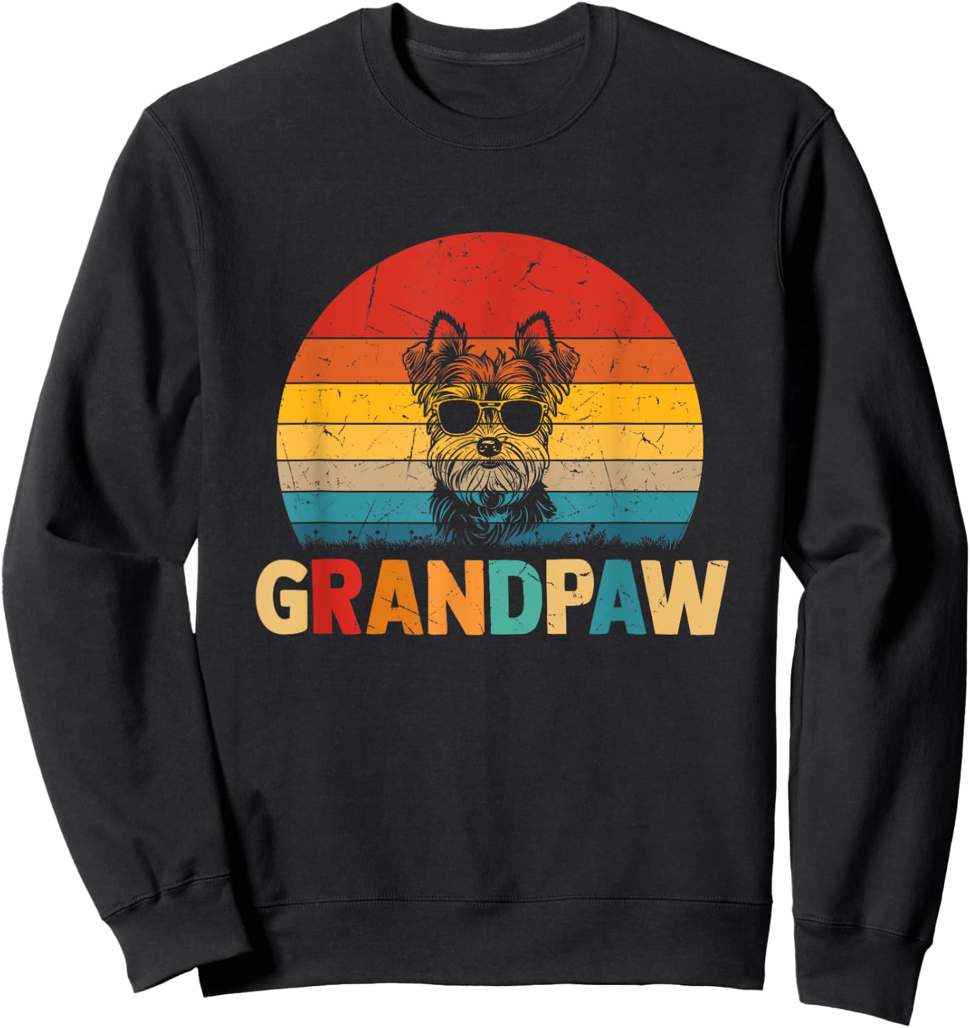 Funny Grandpaw Retro Vintage Biewer Terrier Grandpa Fathers Sweatshirt - Sweatshirt | Black