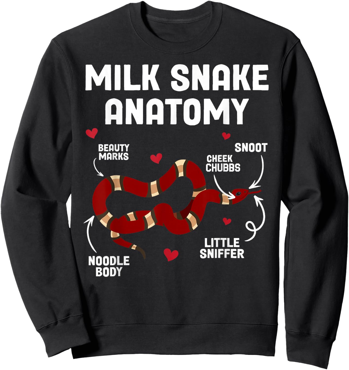 Funny Milk Snake Mom Milk Snake Dad Adult Cotton Blend Black Small Modern Snake Themed Milk Snake Anatomy Owner Lover Sweatshirt - Sweatshirt | Black